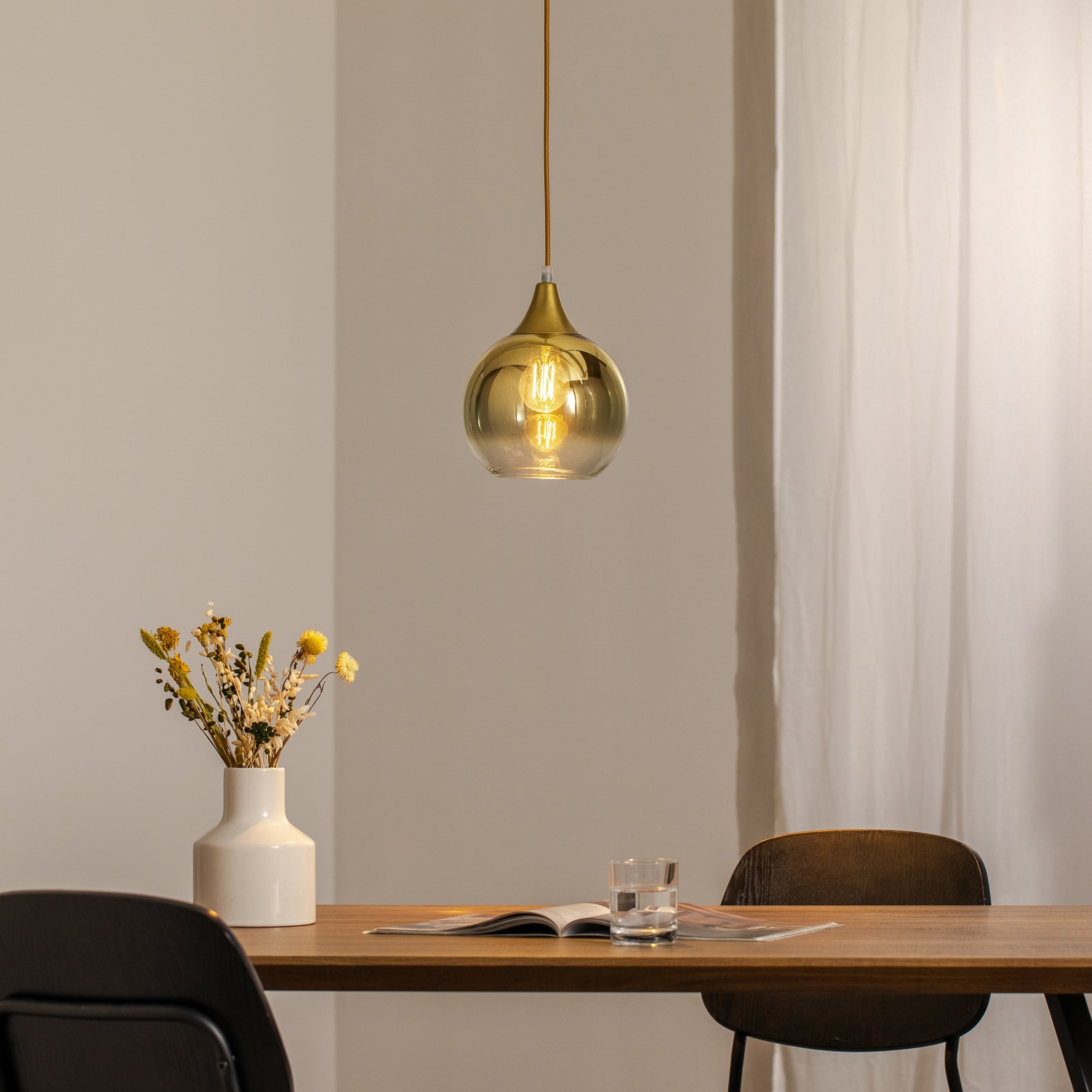 Hængelampe Monte i glas, 1 lyskilde, guld