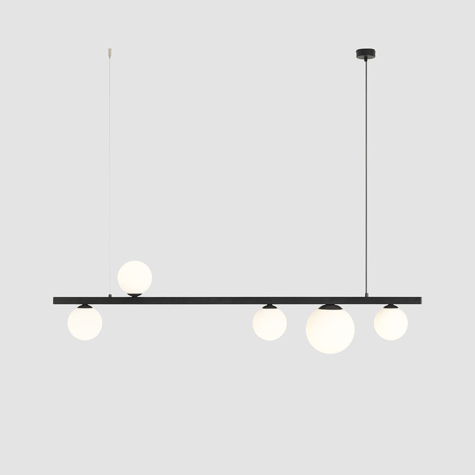 Suspension Garda 5, poutre, métal, verre, noir, 5 lampes