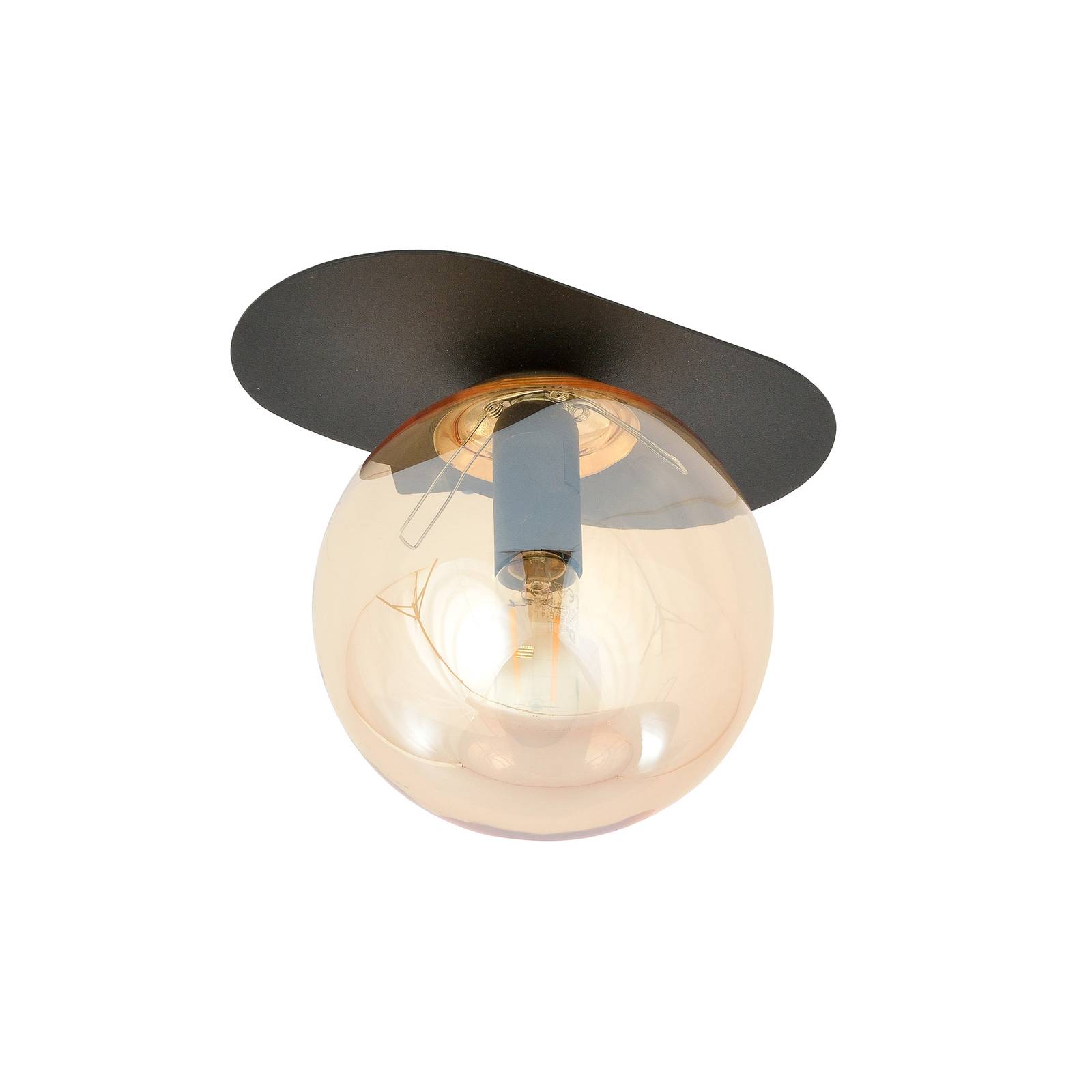 Lampa sufitowa Plaza, czarna/bursztynowa, 1-punktowa
