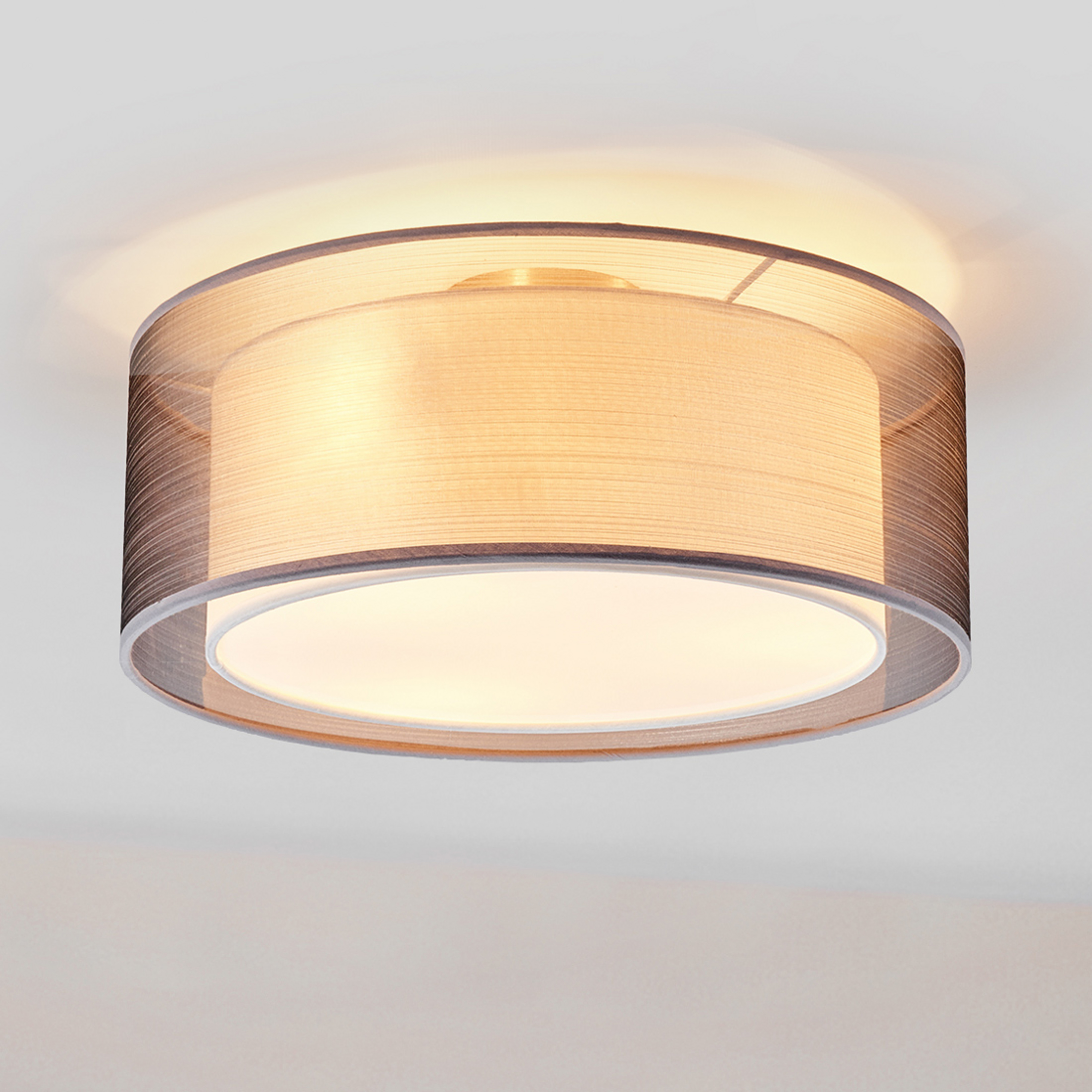 Lindby plafondlamp Nica, Ø 40 cm, grijs, wit, textiel