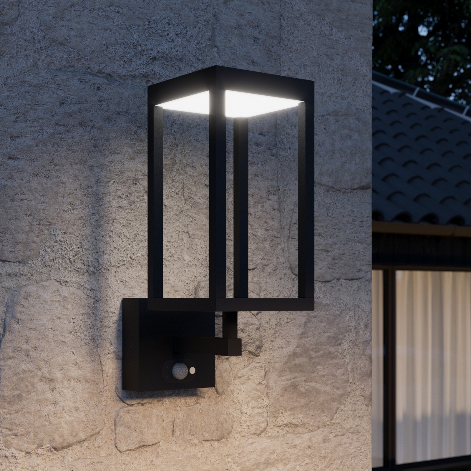 Lucande Qimka LED solar outdoor wall lamp, sensor