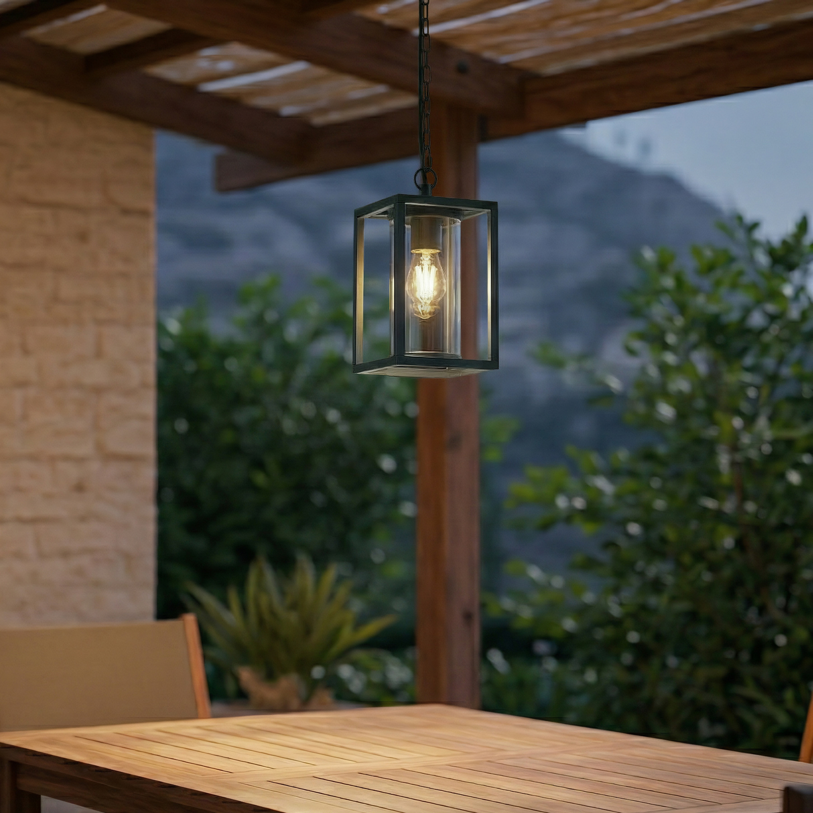 Lucande utendørs pendellampe Ferda, grønn, IP44, glass, E27