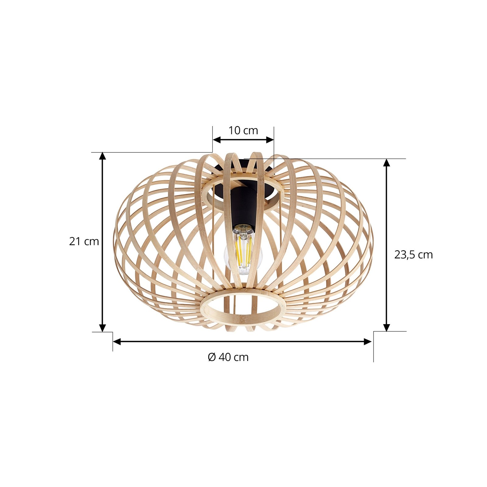 Lindby ceiling light Lielle, natural bamboo, Ø 40 cm