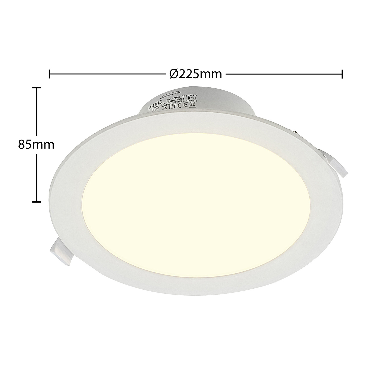 Prios Rida LED-Einbaustrahler, CCT, 22,5 cm, 30 W