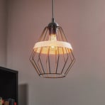 Cliff pendant light, a cage shade with wooden band