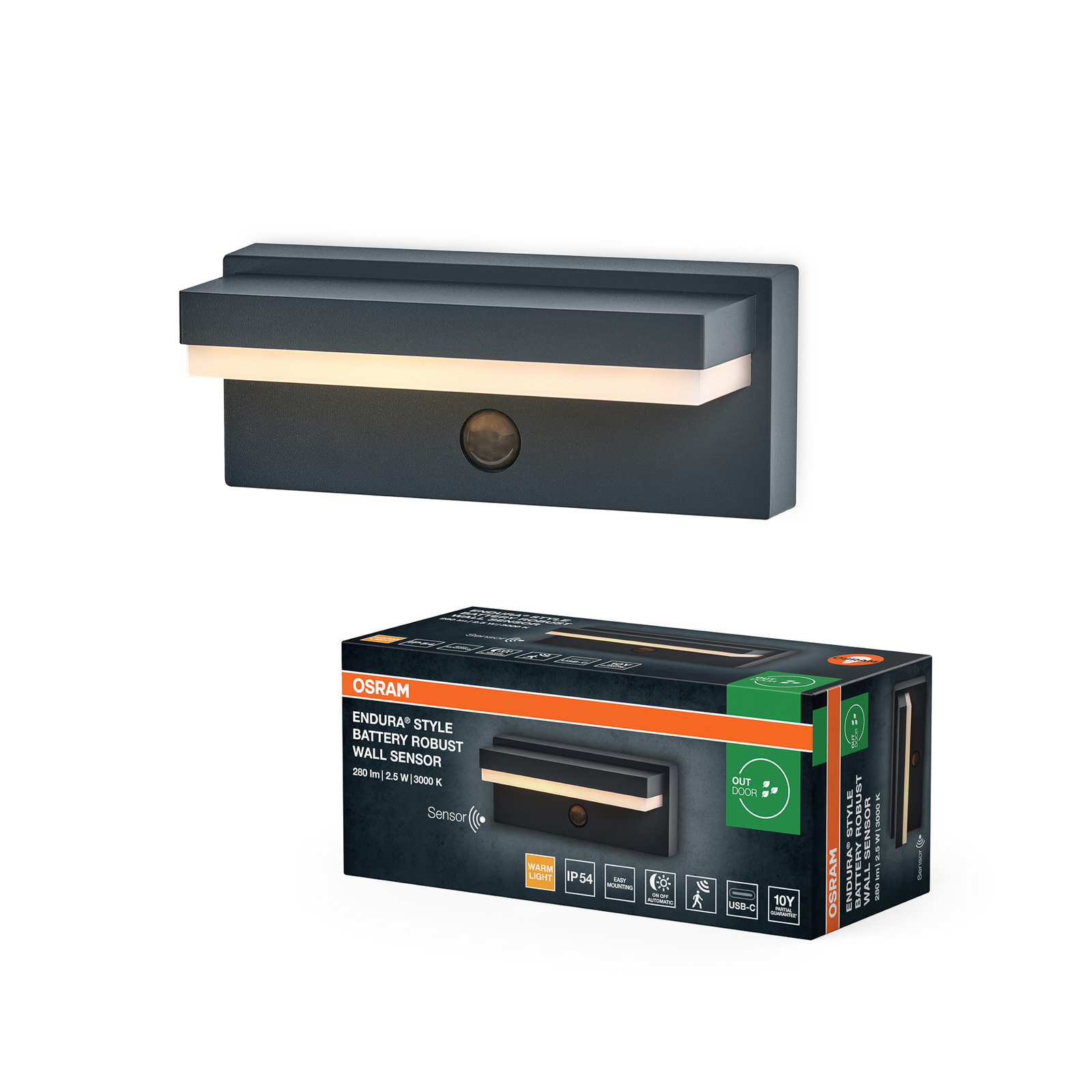 OSRAM wandlamp ENDURA STYLE ROBUST, grijs, sensor IP54 USB