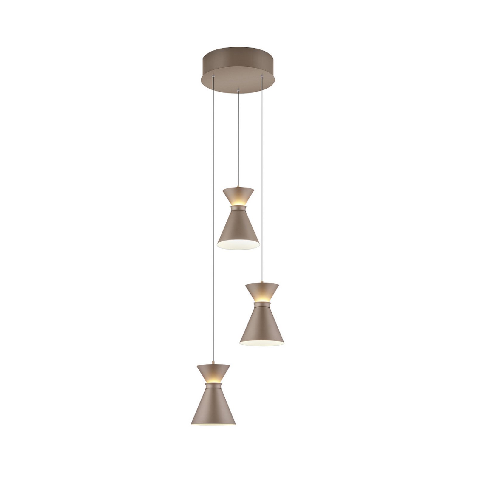 Helestra LED-Hängelampe LUK, 3-flg., braun, dimmbar
