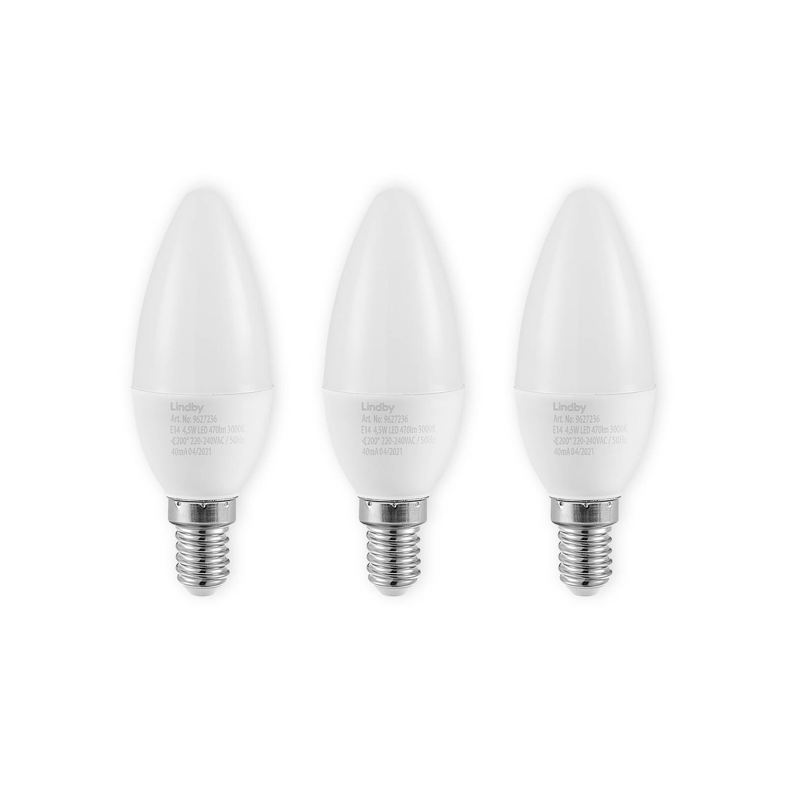 Lindby LED izzó E14 C35 4,5 W 3000K opál 3-as klt