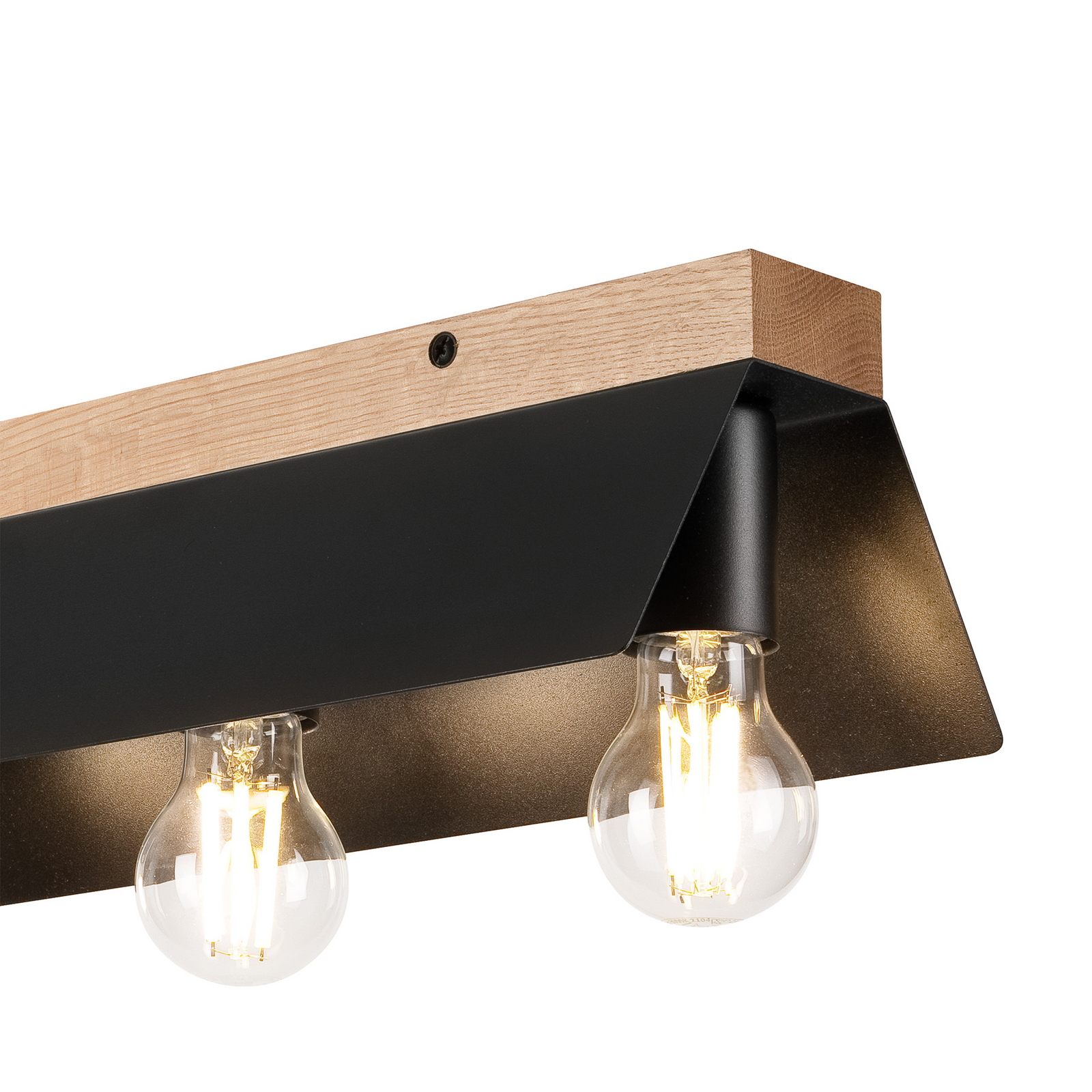 Lámpara de techo Esme, negra, longitud 40 cm, metal/madera, 3 luces.