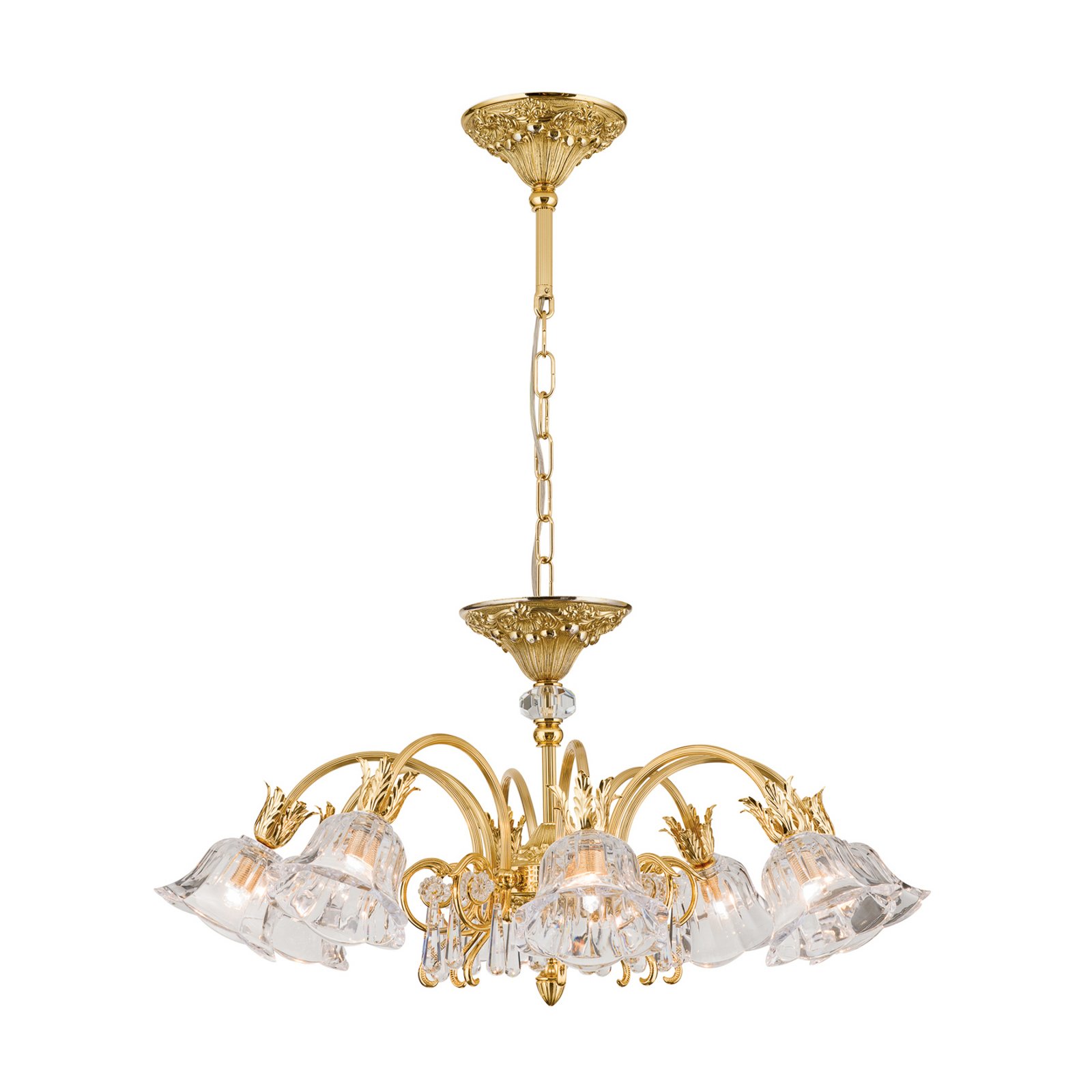 Kaisa glossy gold ceiling light with 8 bulbs