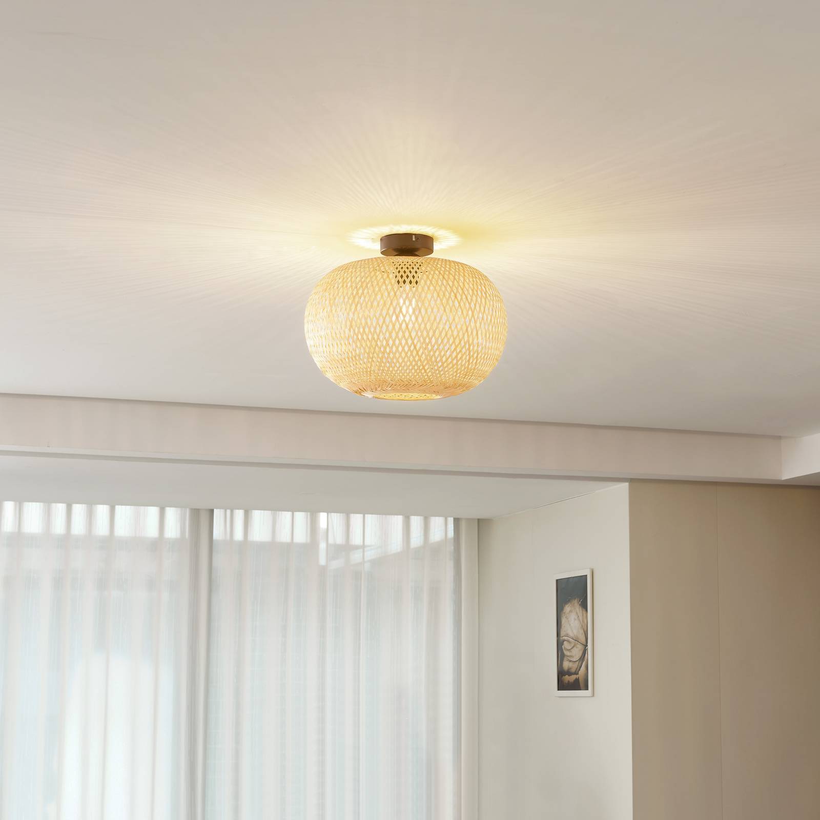 Lampa sufitowa Lindby Kessia, naturalny bambus, Ø 40 cm