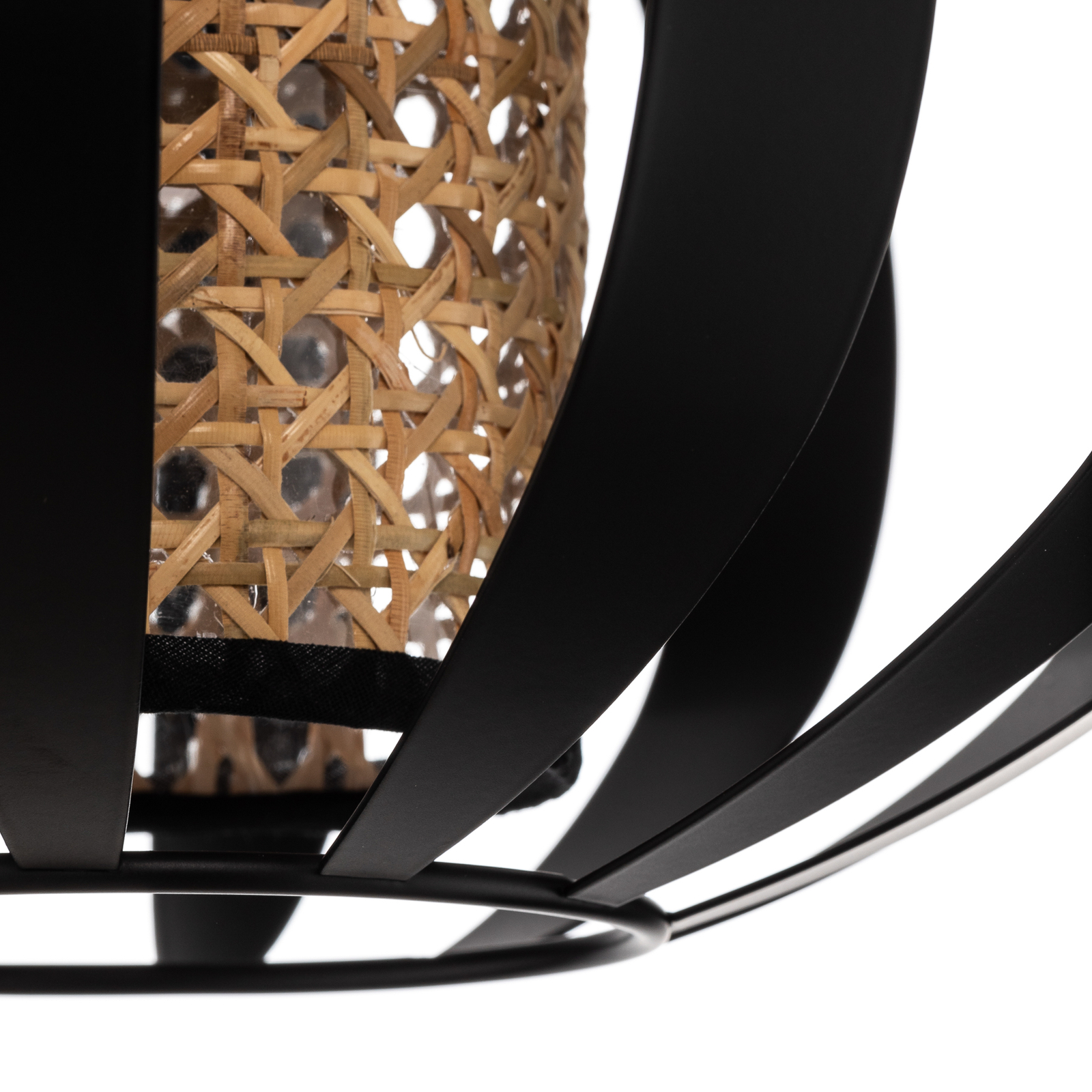 Lindby Tamira plafondlamp, zwart, rotan, Ø 28 cm, E27