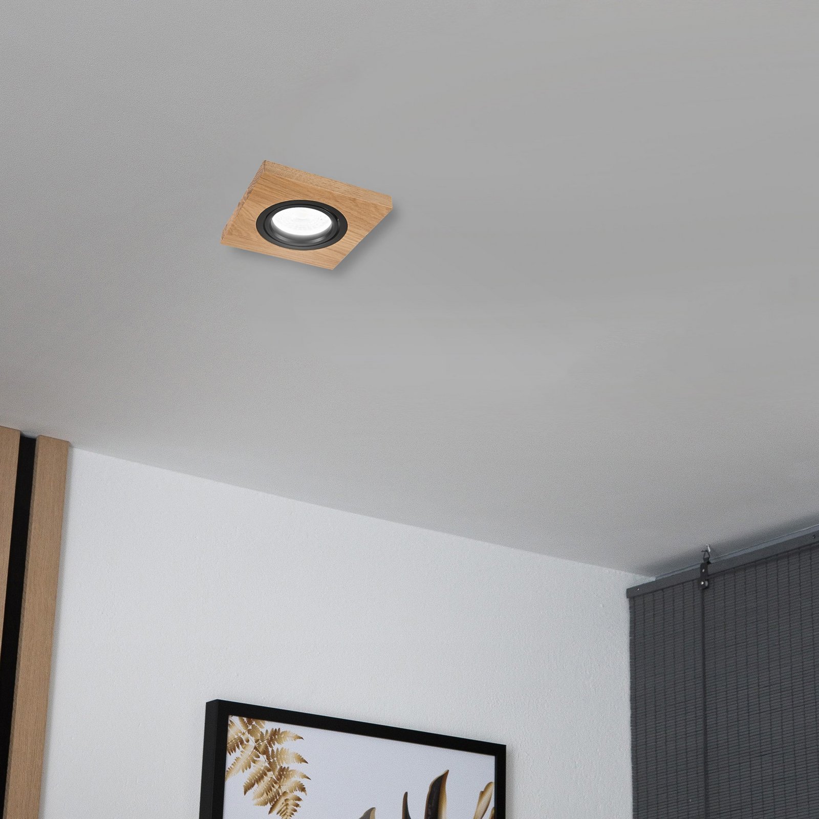 Forsænket loftlampe Tobby, 10 x 10 cm, egetræ, GU10