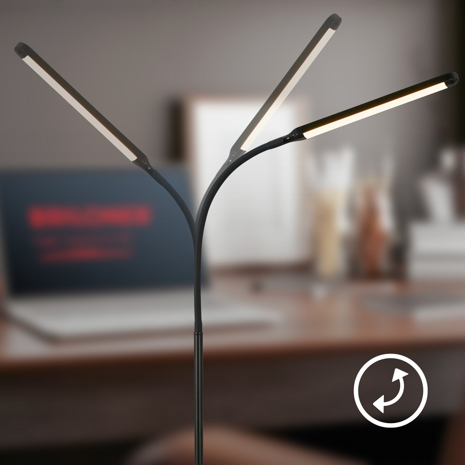 Lampe sur pied LED Mura, noir, hauteur 170 cm, métal, variateur tactile