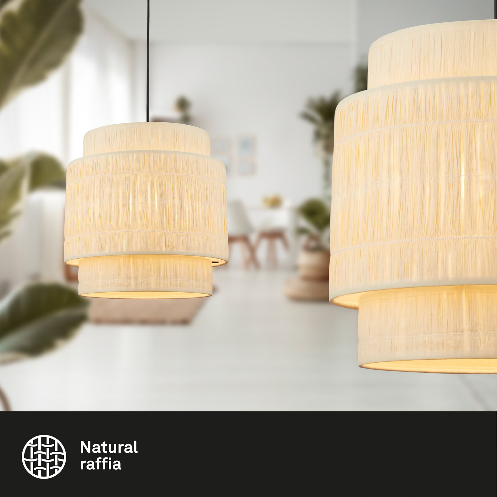 Papper hanglamp, 1-lamp, natuurlijke kleur, raffia, E27