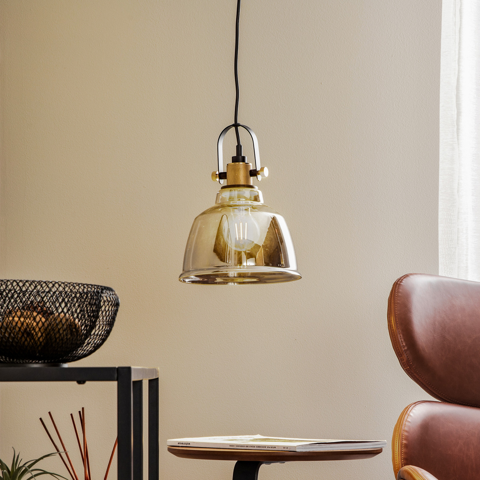 Euluna Lampă suspendată Amalfi argintiu Ø 20 cm - Camera de zi / sufragerie - Design industrial - argintiu negru - Sticlă