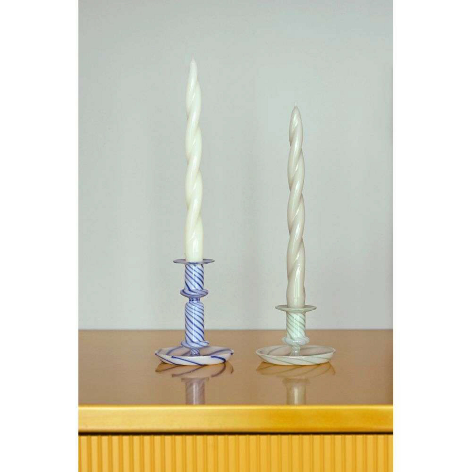 Flare Stripe Candle Holder Milk Medium Blue - HAY