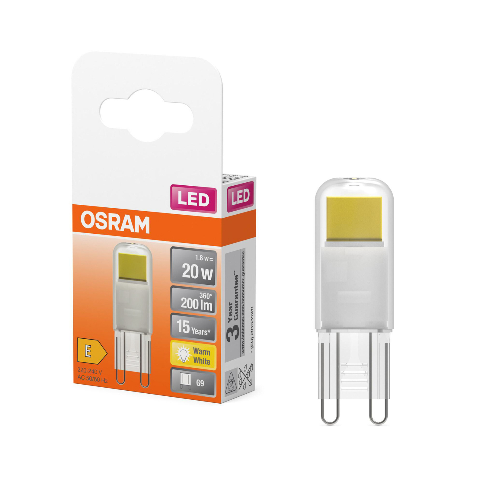 OSRAM LED bi-pin bulb G9 1.8 W clear 2,700 K
