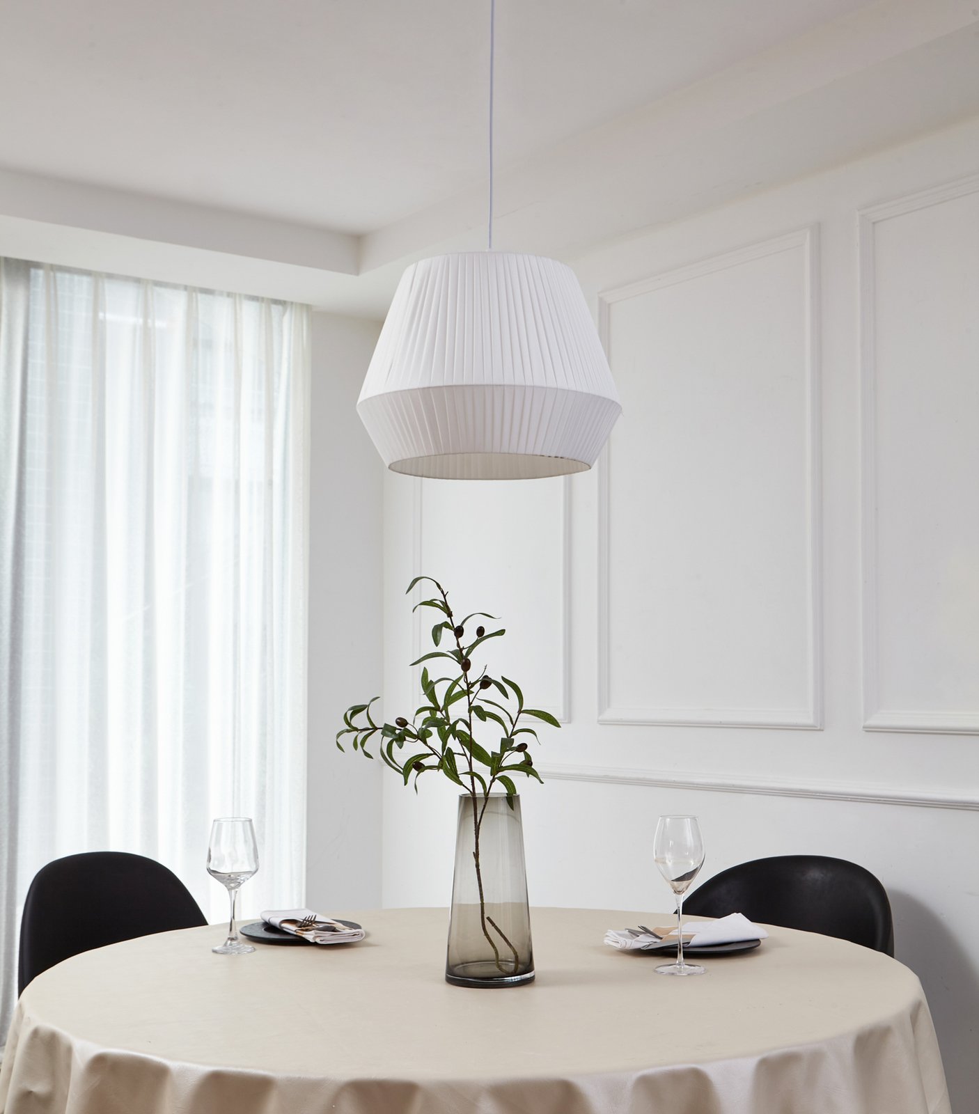 Lampada a sospensione Lindby Vitore, Ø 40 cm, tessuto, bianco