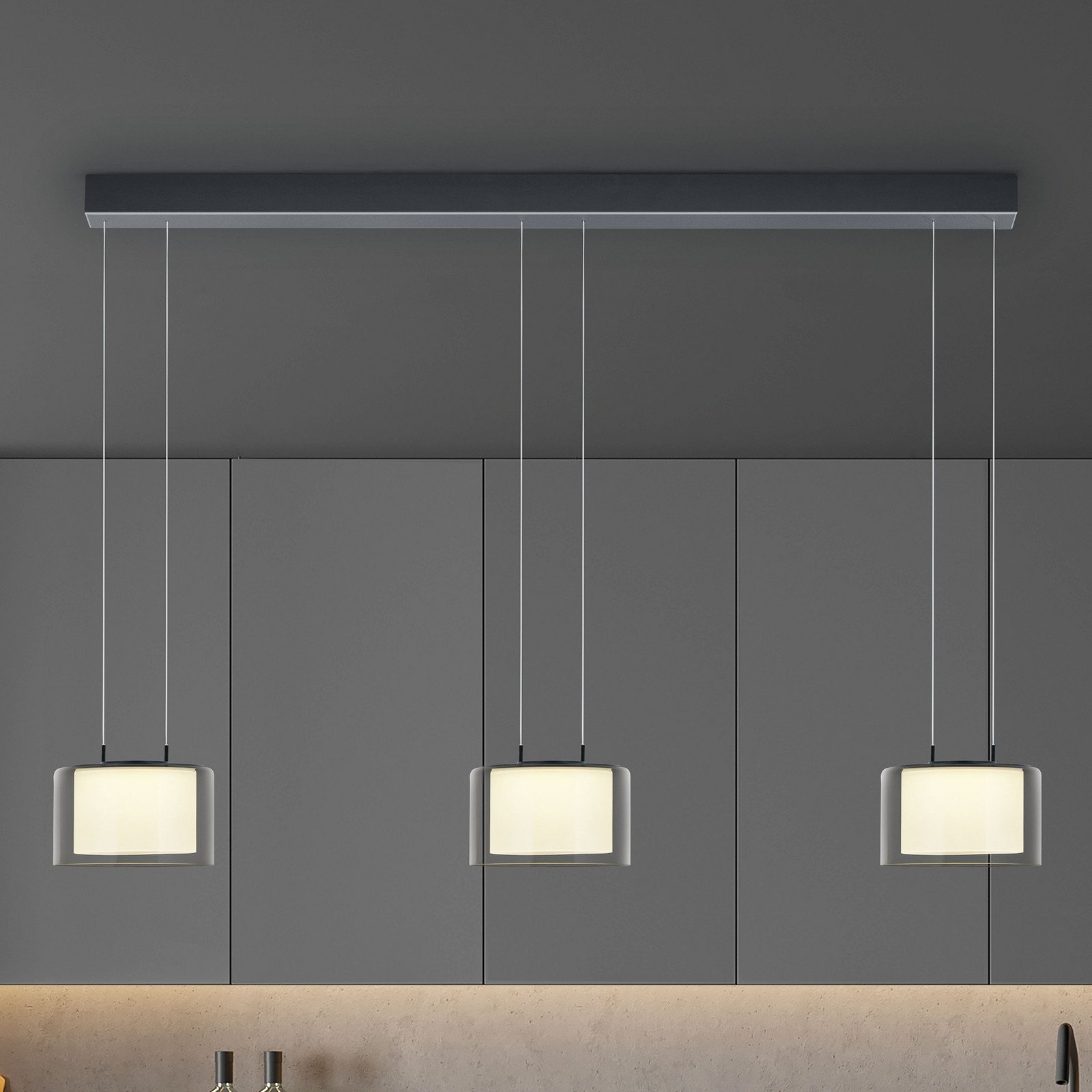 BANKAMP Grand Smoke lampă suspendată LED 3 surse - Camera de zi / sufragerie - modern - antracit gri-fumuriu - Metal