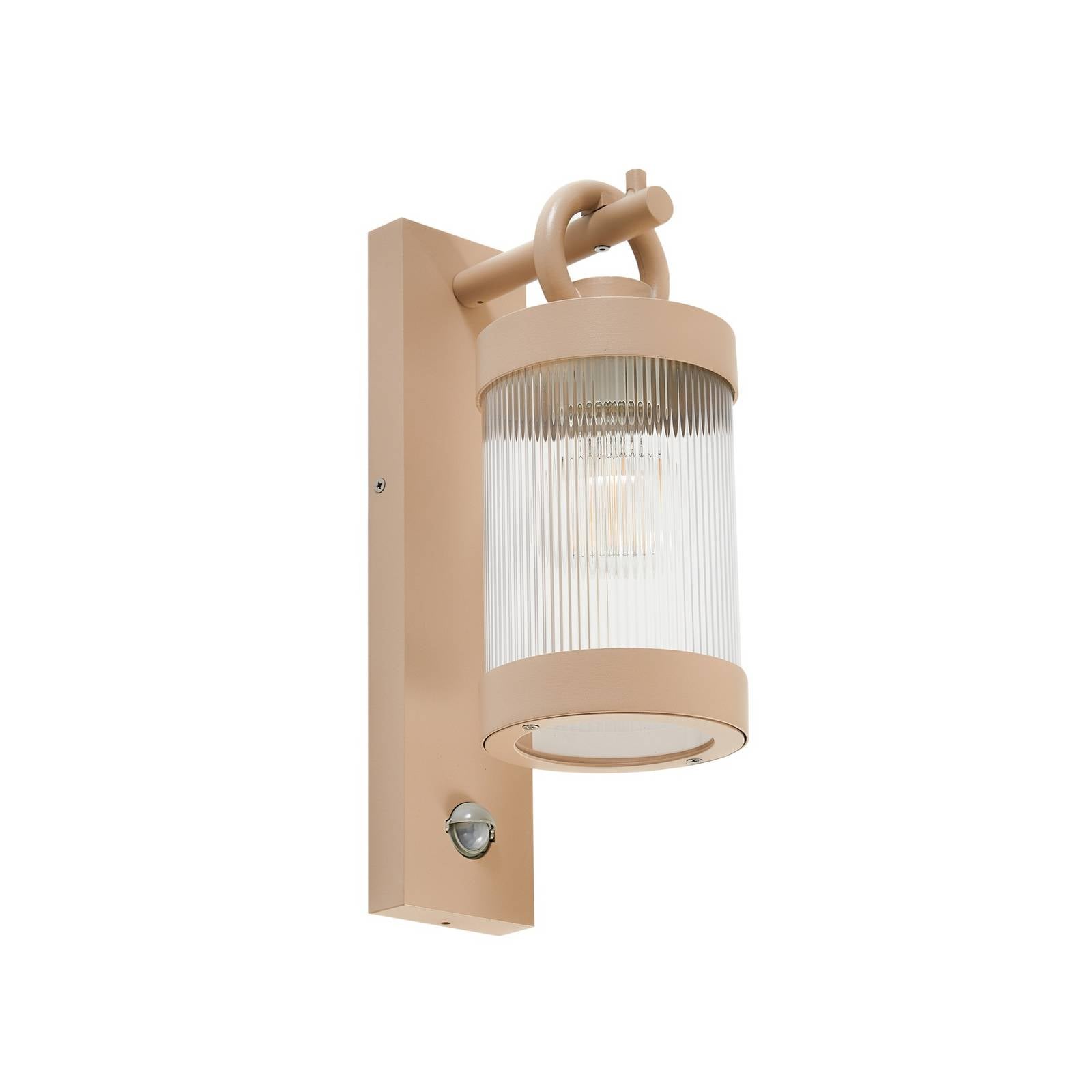 Lindby Außenwandleuchte Yrene, 20 cm, beige, Sensor, Riffle