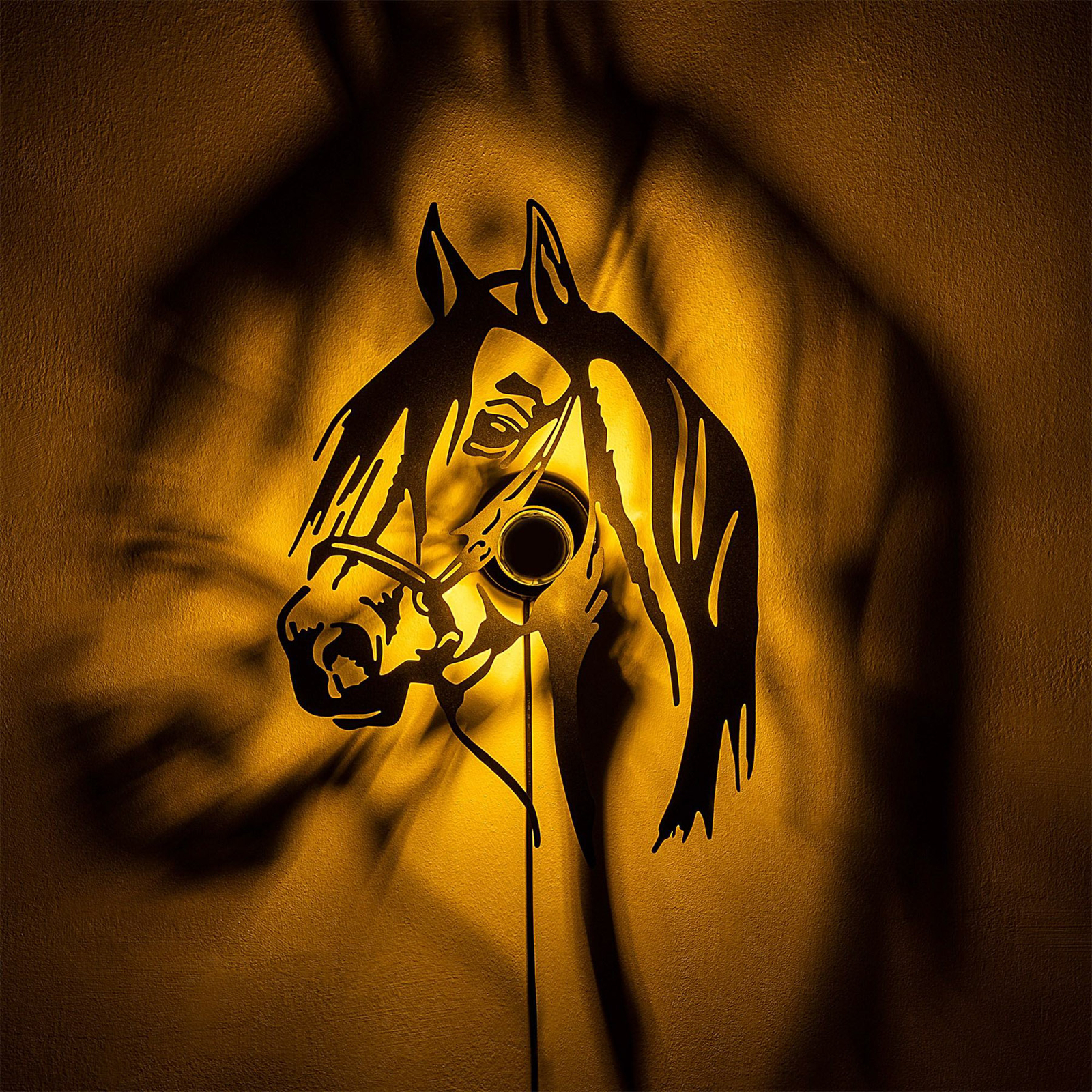 Horse wall light, black, metal, 57 x 41 cm, plug cable