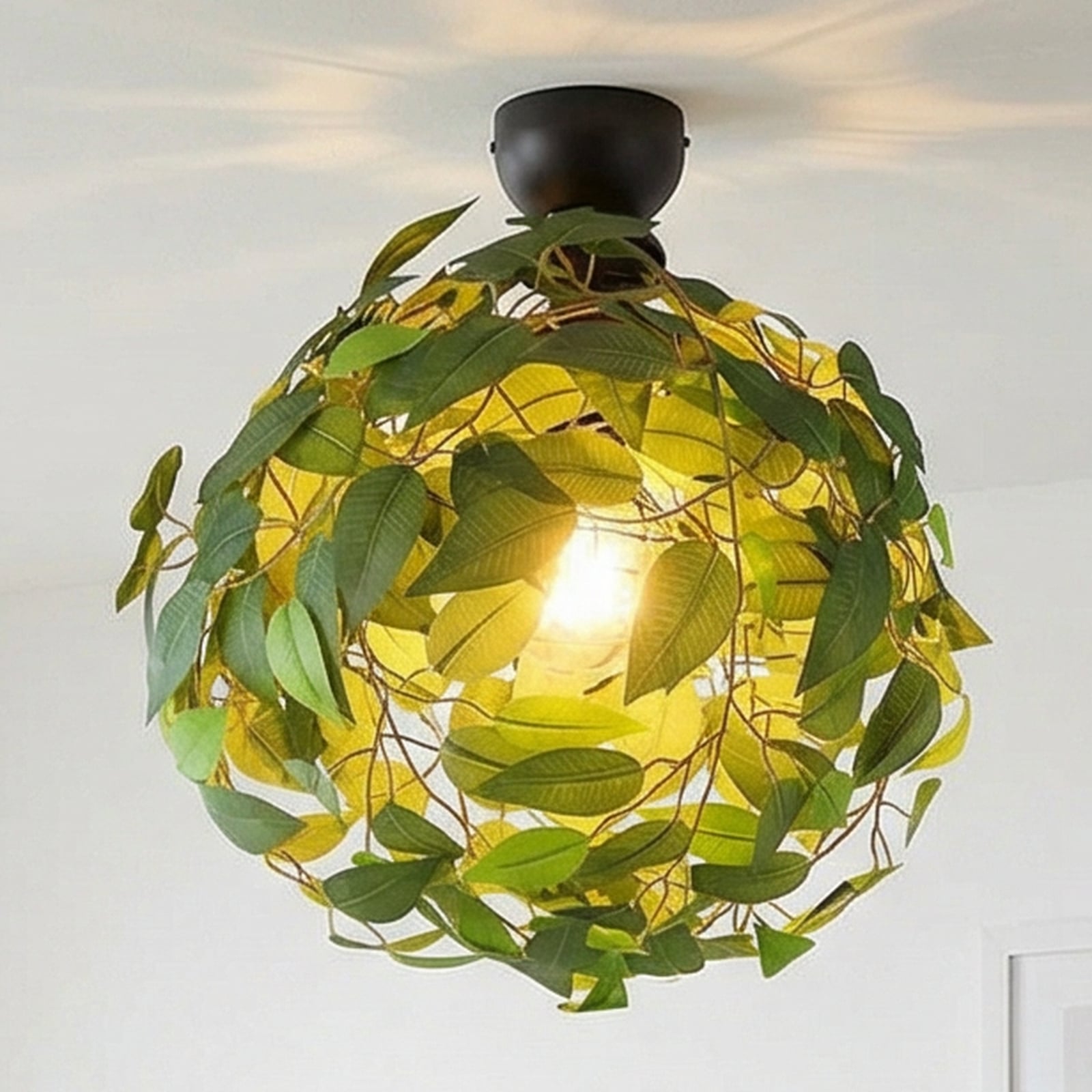 Plafonnier Leavy, noir/vert, Ø 38 cm, E27, à 1 lampe