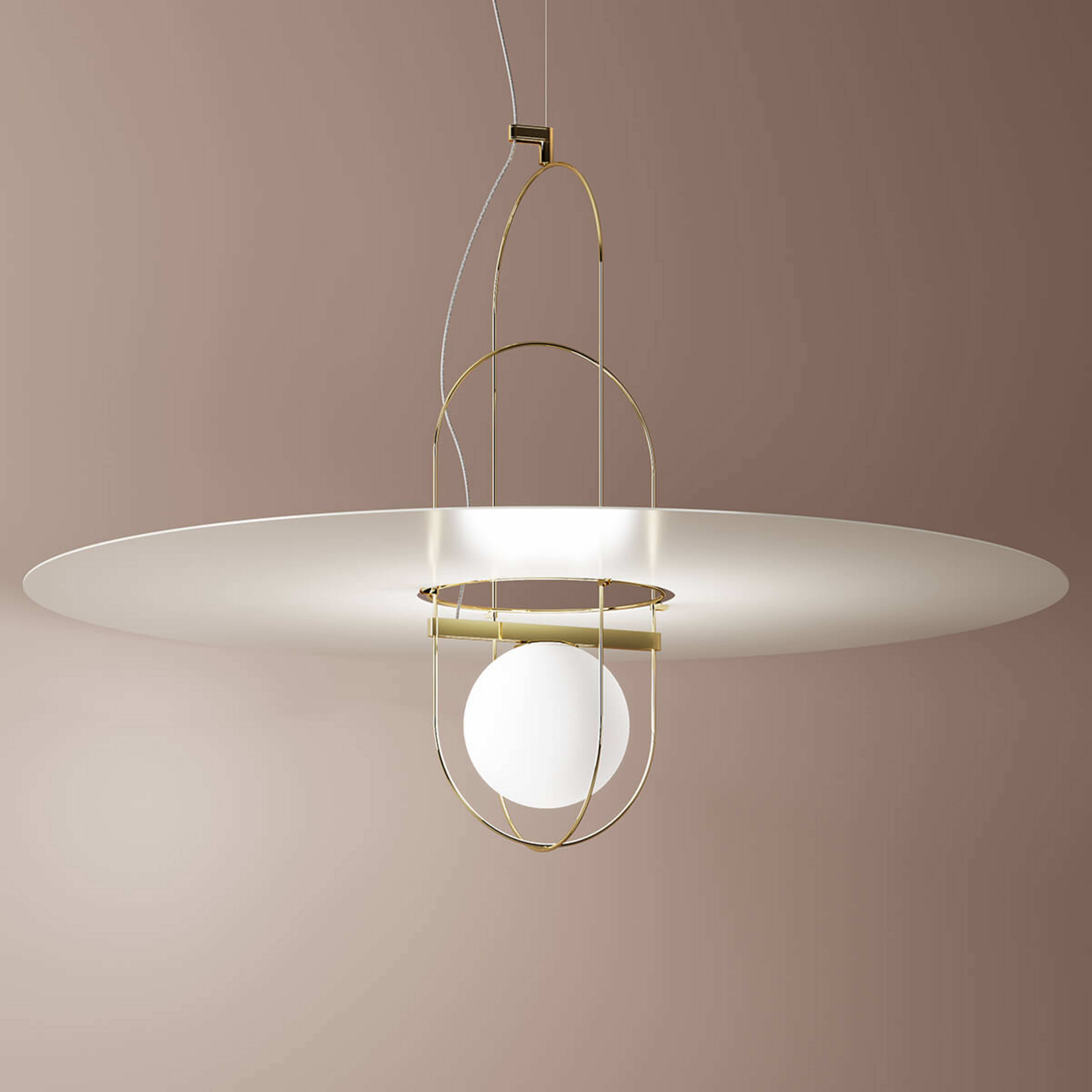 Fontana Arte Setareh - Candeeiro suspenso LED branco-dourado