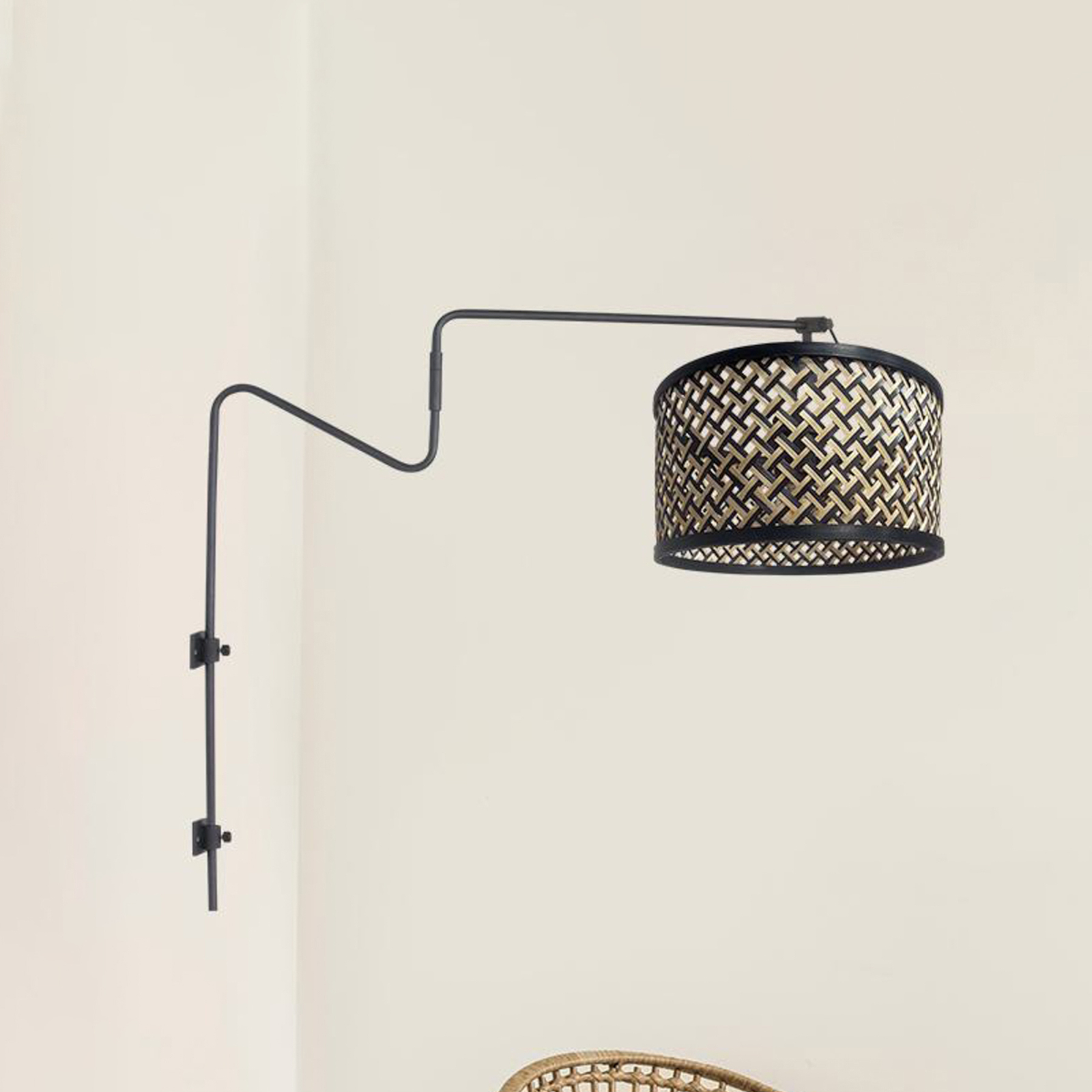 Linstrom wall light, metal, bamboo wickerwork, black/natural