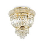 IDEAL LUX plafondlamp Dubai messing/helder, Ø 32 cm, kristal