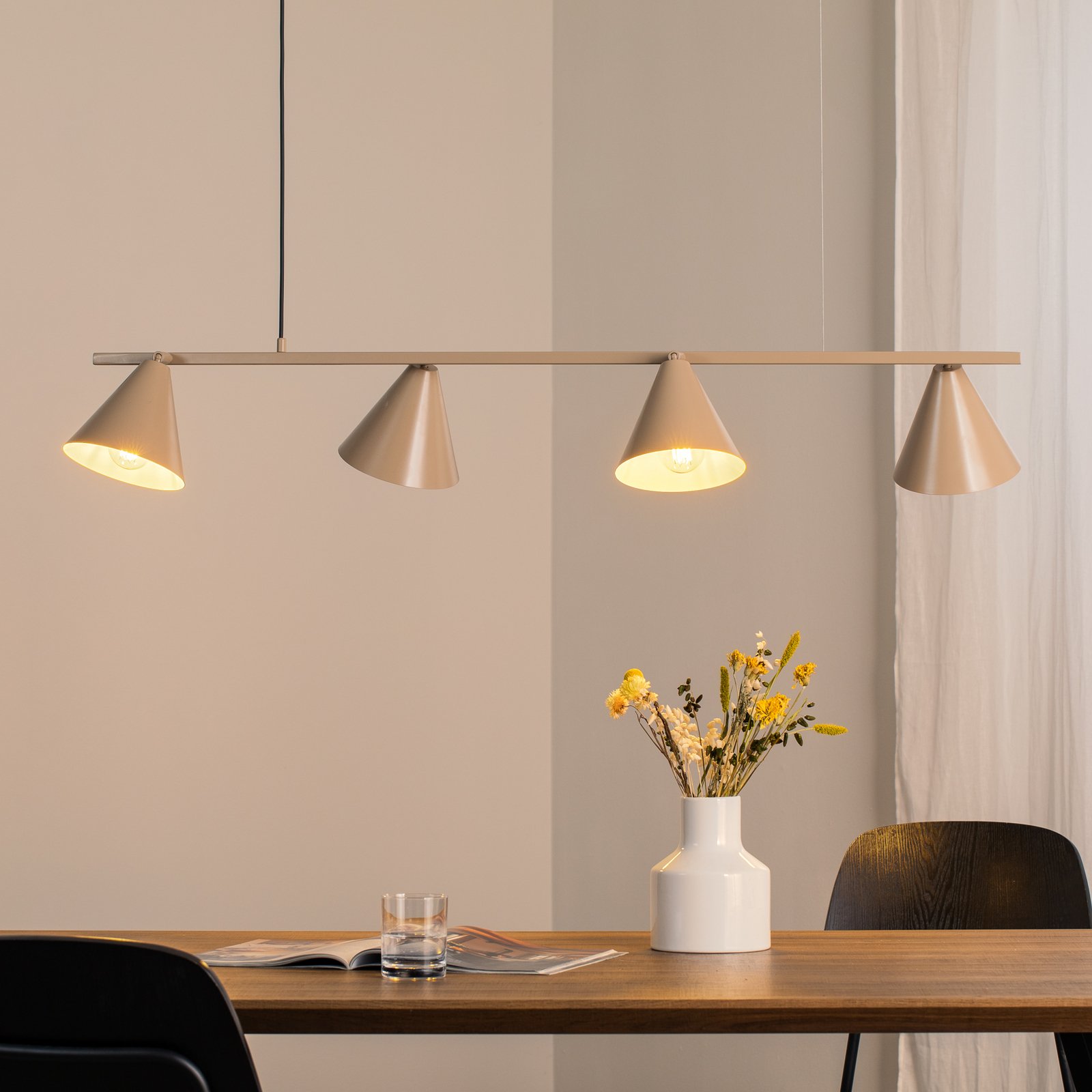 Hanglamp vorm 4, beige, metaal, 4-lamps, kegel, E27