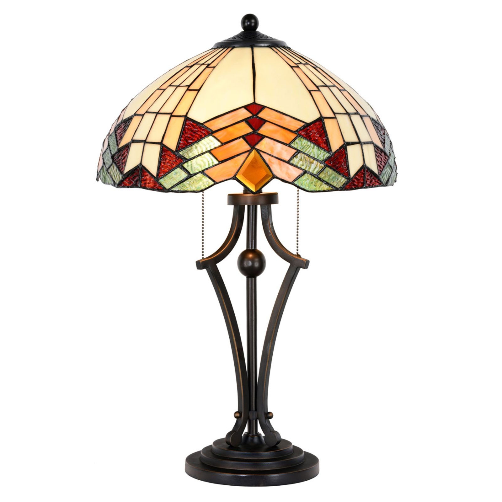 Tafellamp 5961 in Tiffany-optiek met bont glas