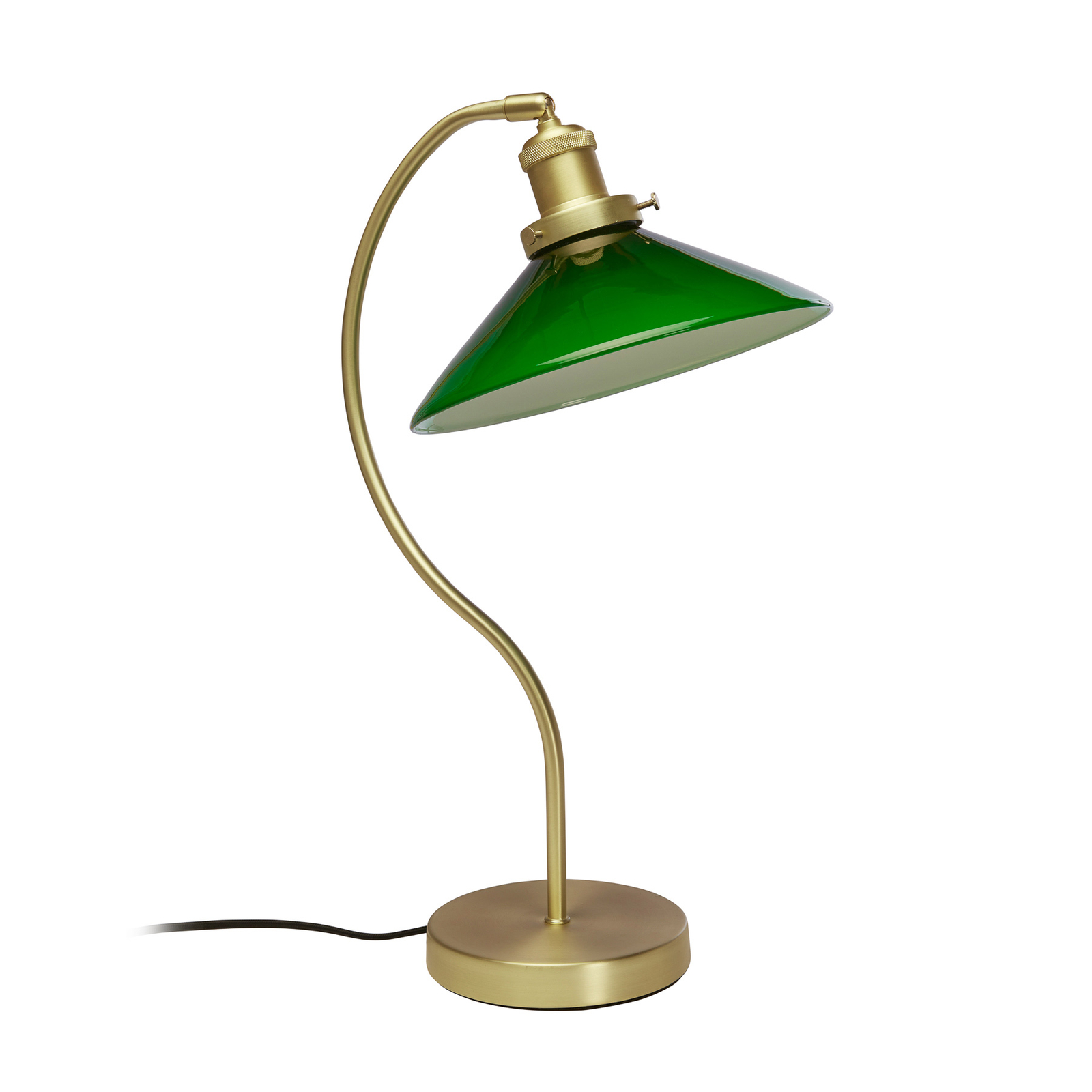 PR Home Axel table lamp, brass-coloured, green glass shade