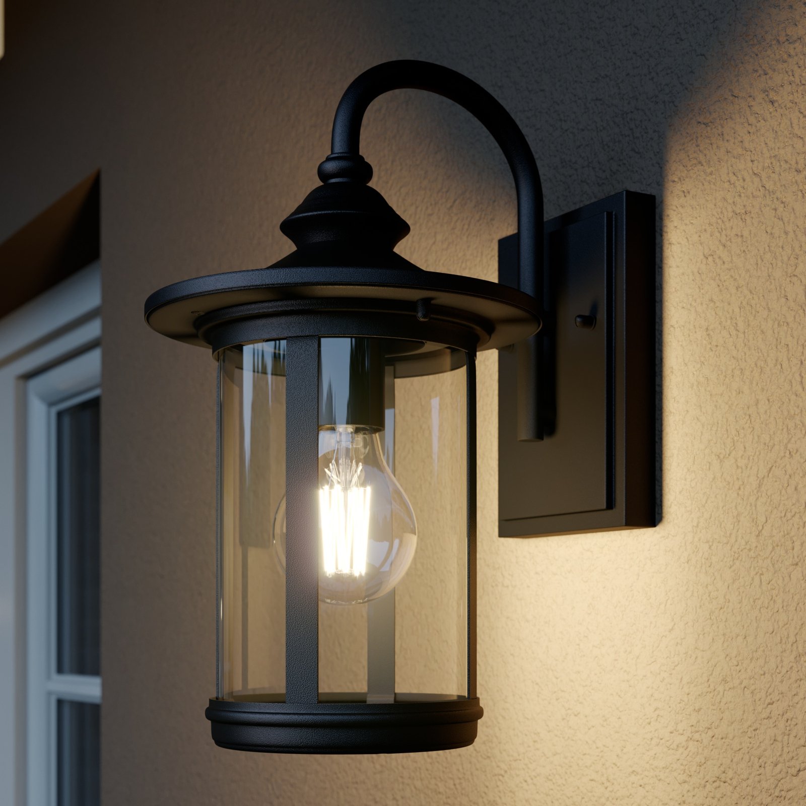 Lindby Zayn outdoor wall light with clear glass, aluminium, glass, E27, 60 W, energy efficiency: A++, W: 19 cm, H: 33.4 cm