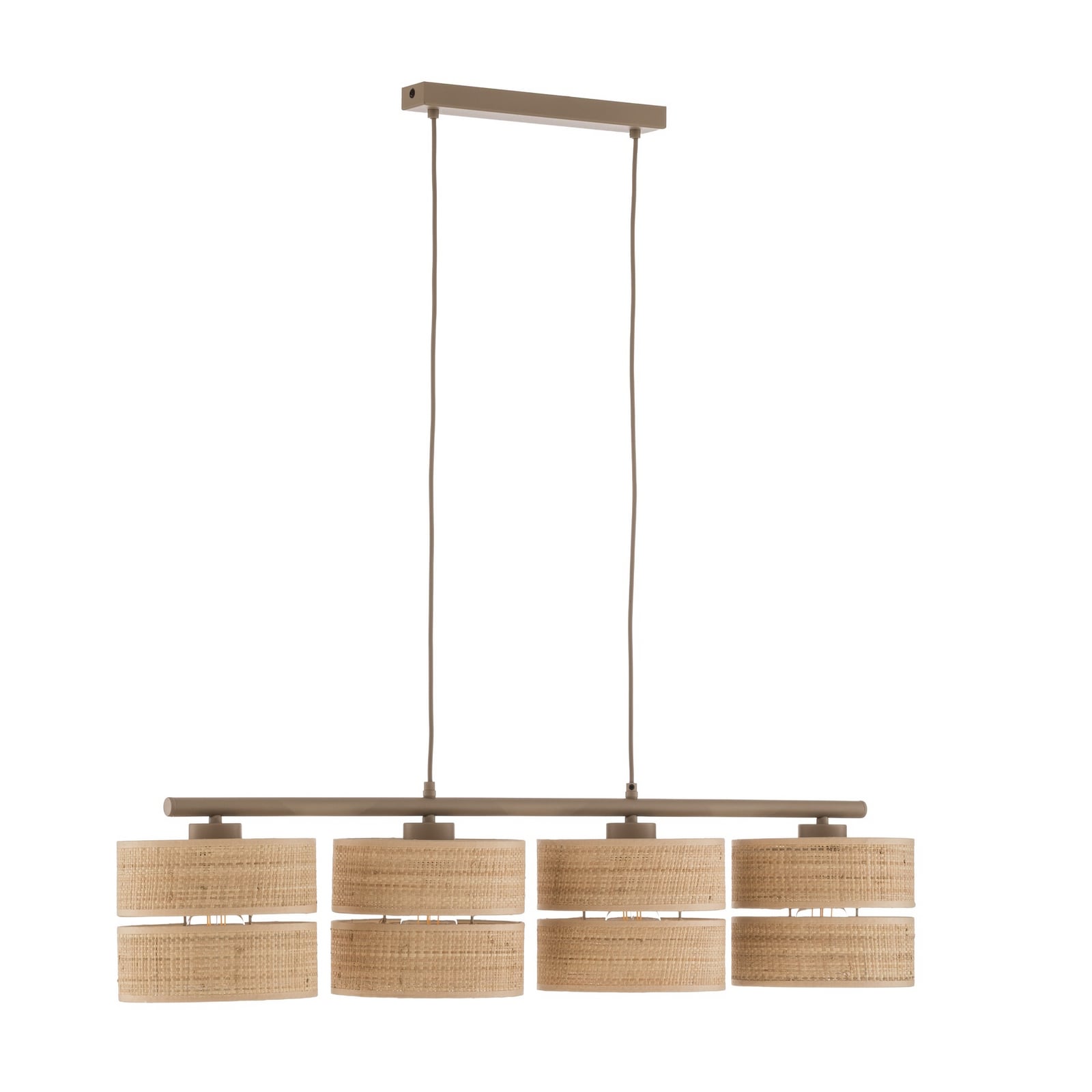 Hengelampe Calma, 4 lyskilder, beige, bast, lengde 95 cm