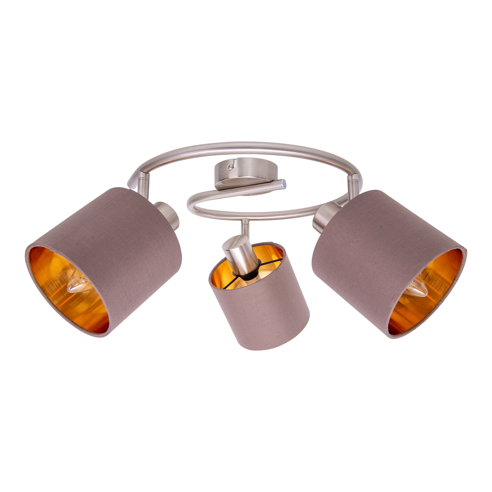 Plafondlamp Maron 3-lamps textiel, bruin/goud