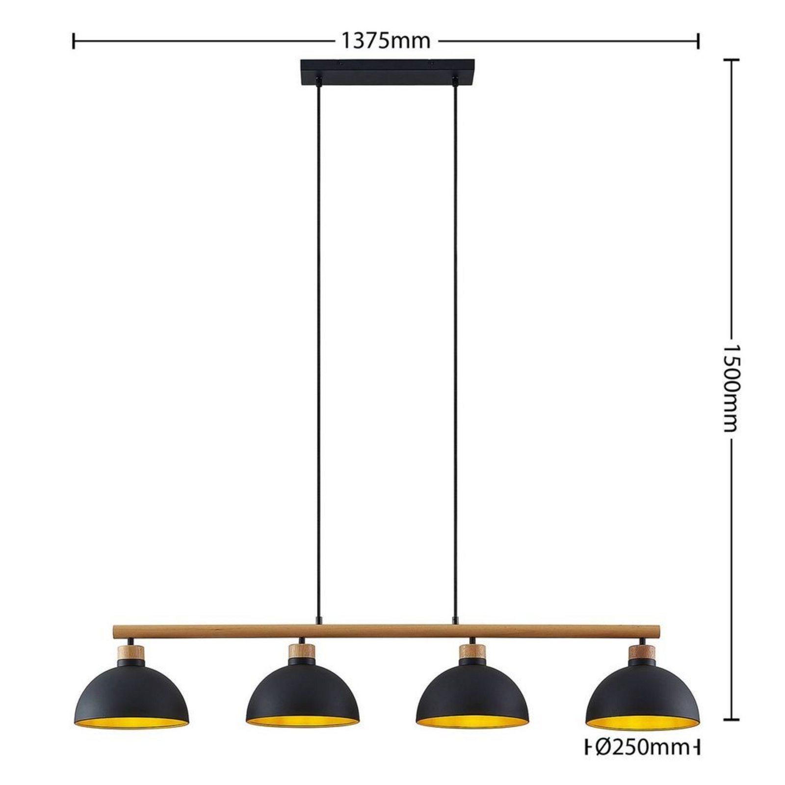 Tirzana 4 Lustră Pendul Black/Light Wood - Lindby