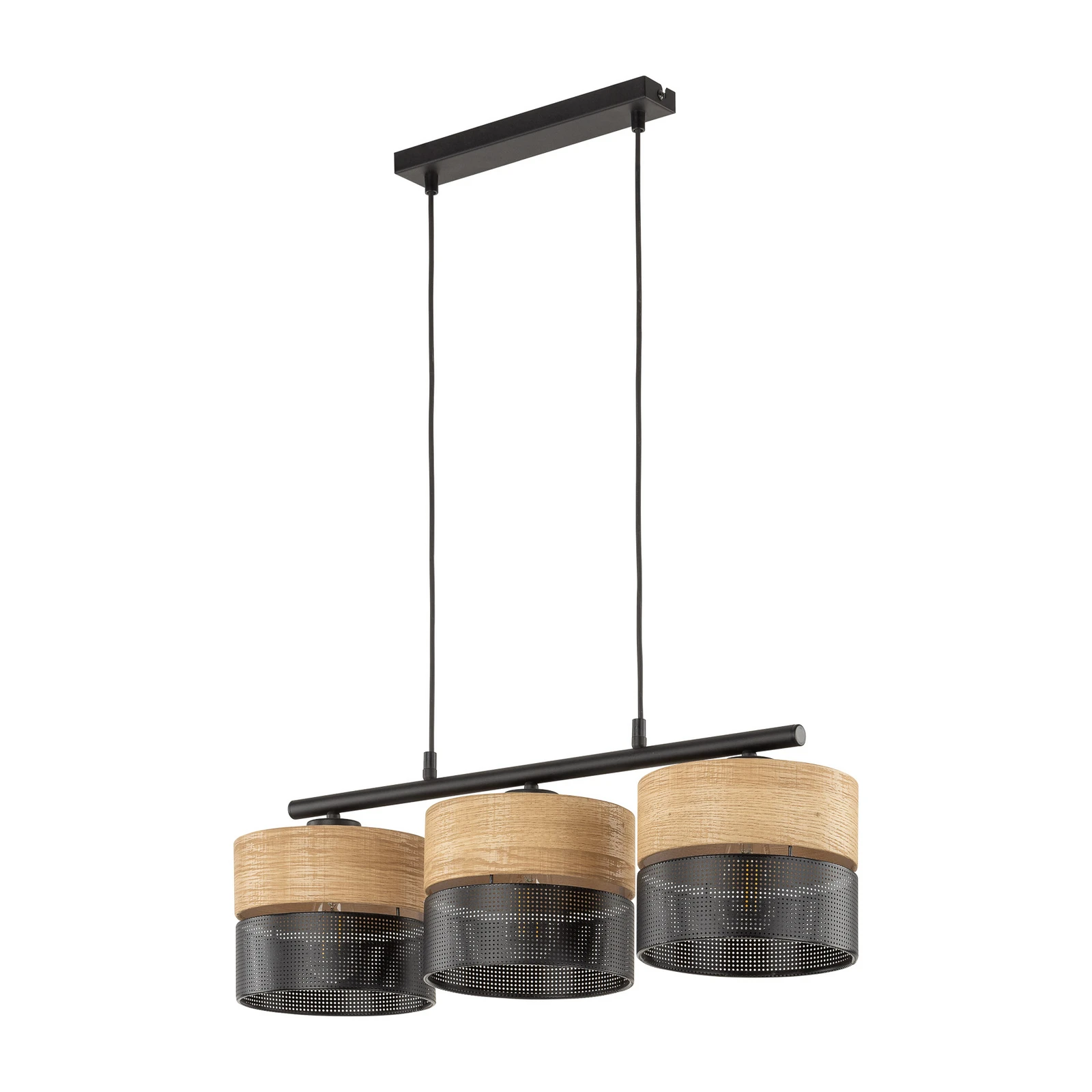 Nicol hängande lampa, svart/trä-effekt, 70x20 cm 3-ljus 3 x E27