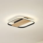 Lindby LED ceiling light Romilda, grey, wood, 37 cm wide