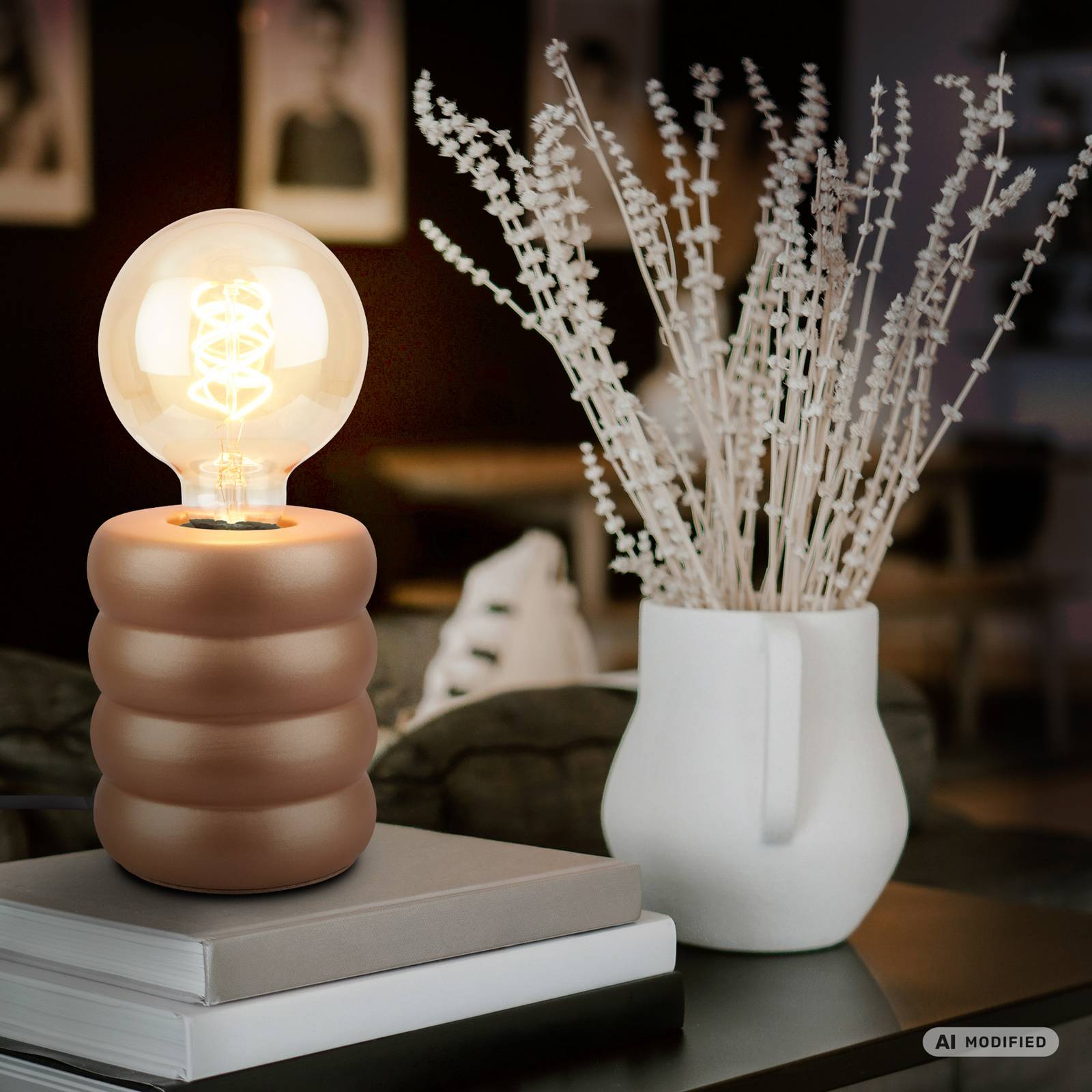 Lampa stołowa Foam, kolor kawowy, ceramika, E27, 25 W, średnica 10 cm