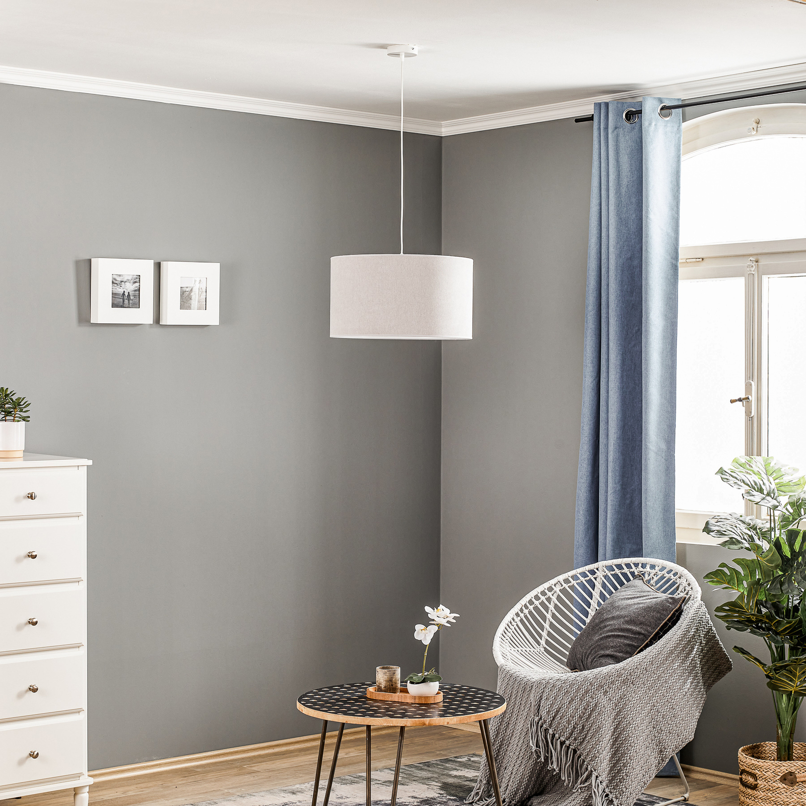 Lampa wisząca Bristol, tkany wzór, szary