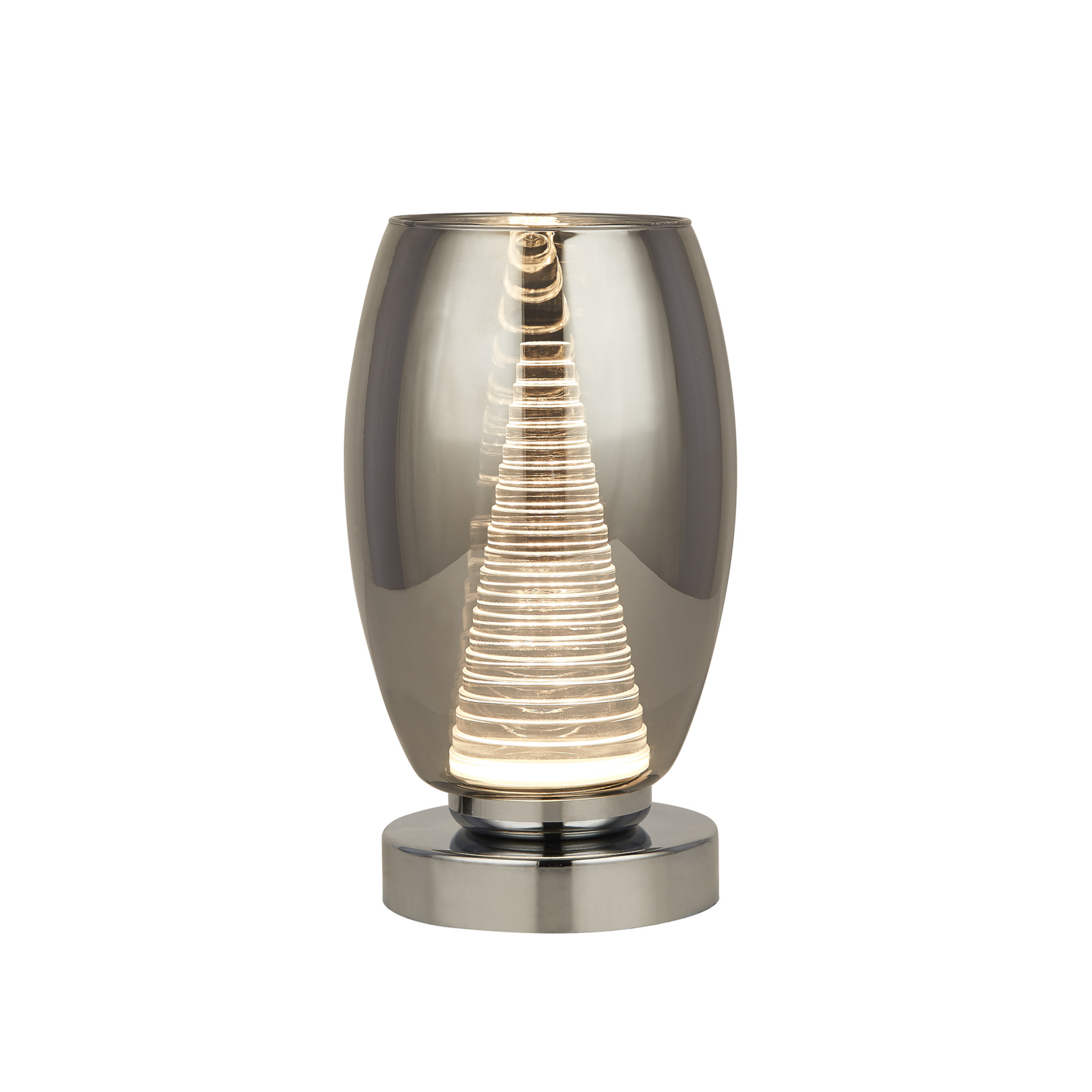 Candeeiro de mesa LED Cyclone, cromado/fumo, vidro, 20,5 cm de altura