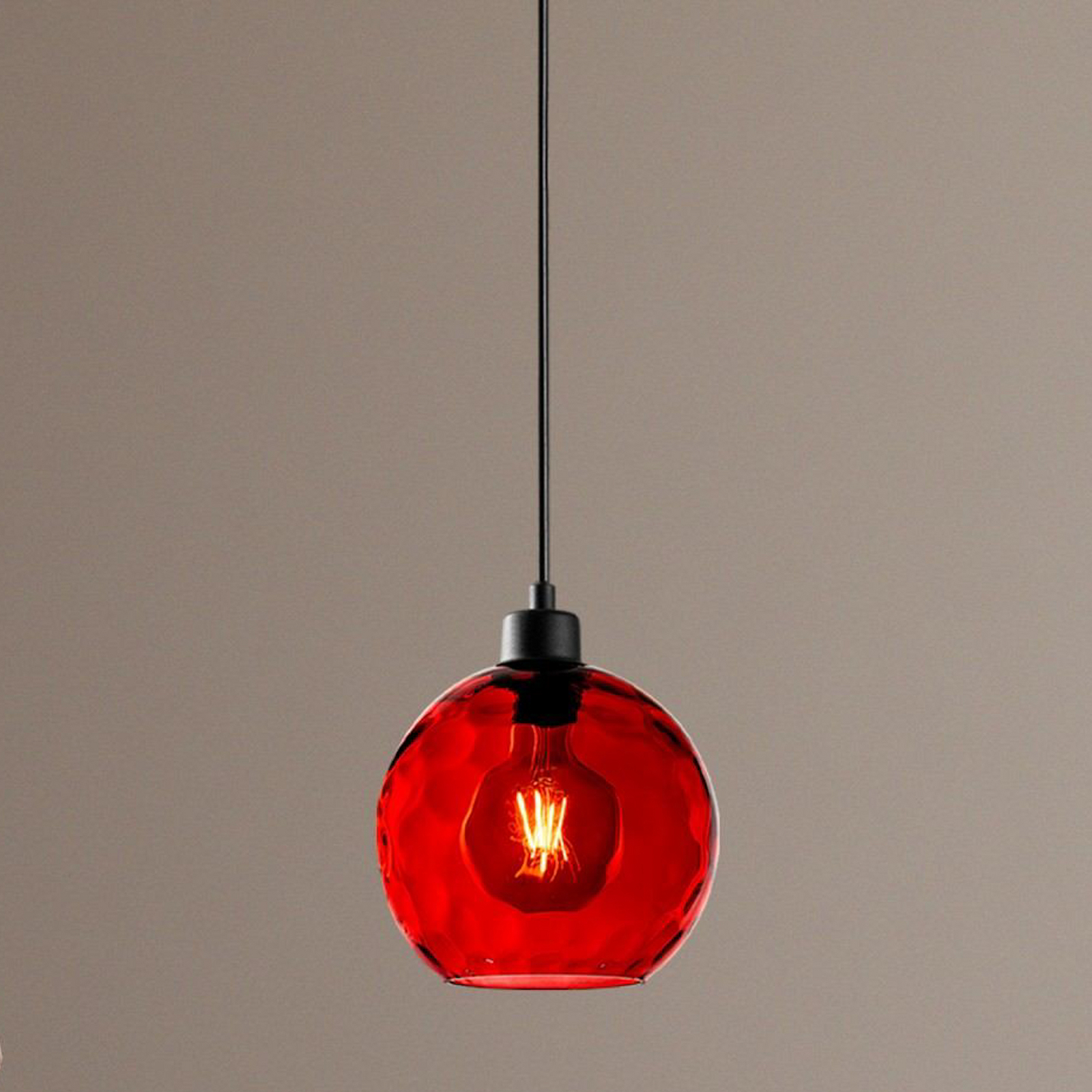 Lampa suspendată Benek, roșie, sticlă, Ø 20 cm, E27