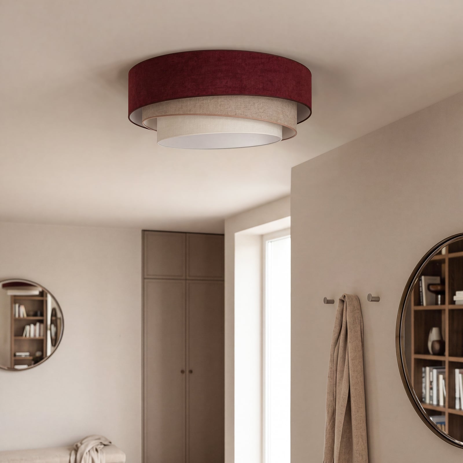 Plafoniera Trio rosso scuro/beige Ø60 cm, tessuto, E27 - Duolla