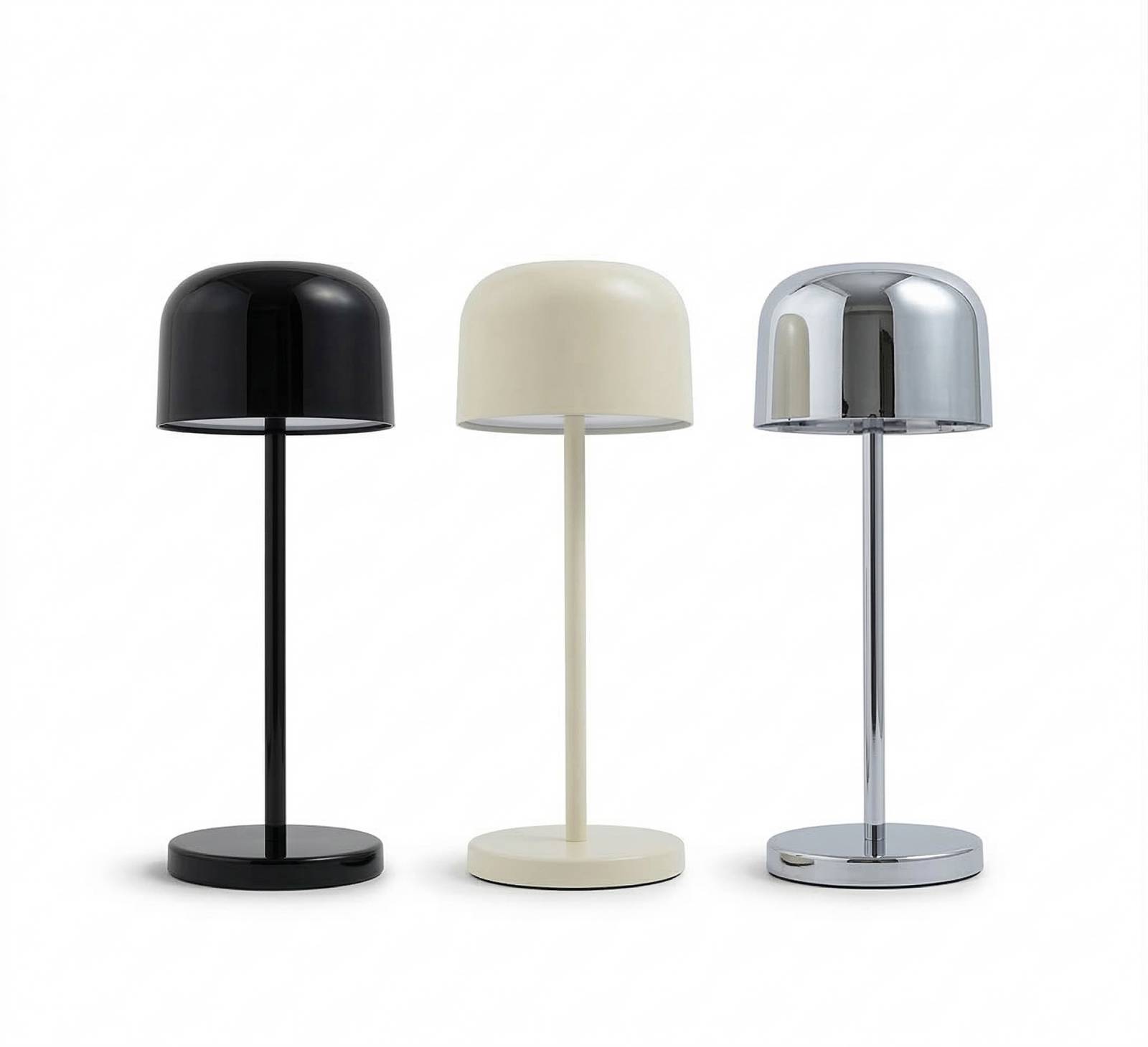 LED-Akkutischlampe Quill chrom/beige/schwarz 6er Ladestation