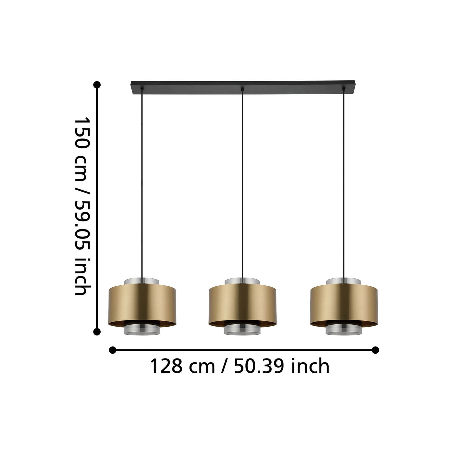 Suspension Stars of Light Dugla, couleur or, 128 cm, à 3 lampes