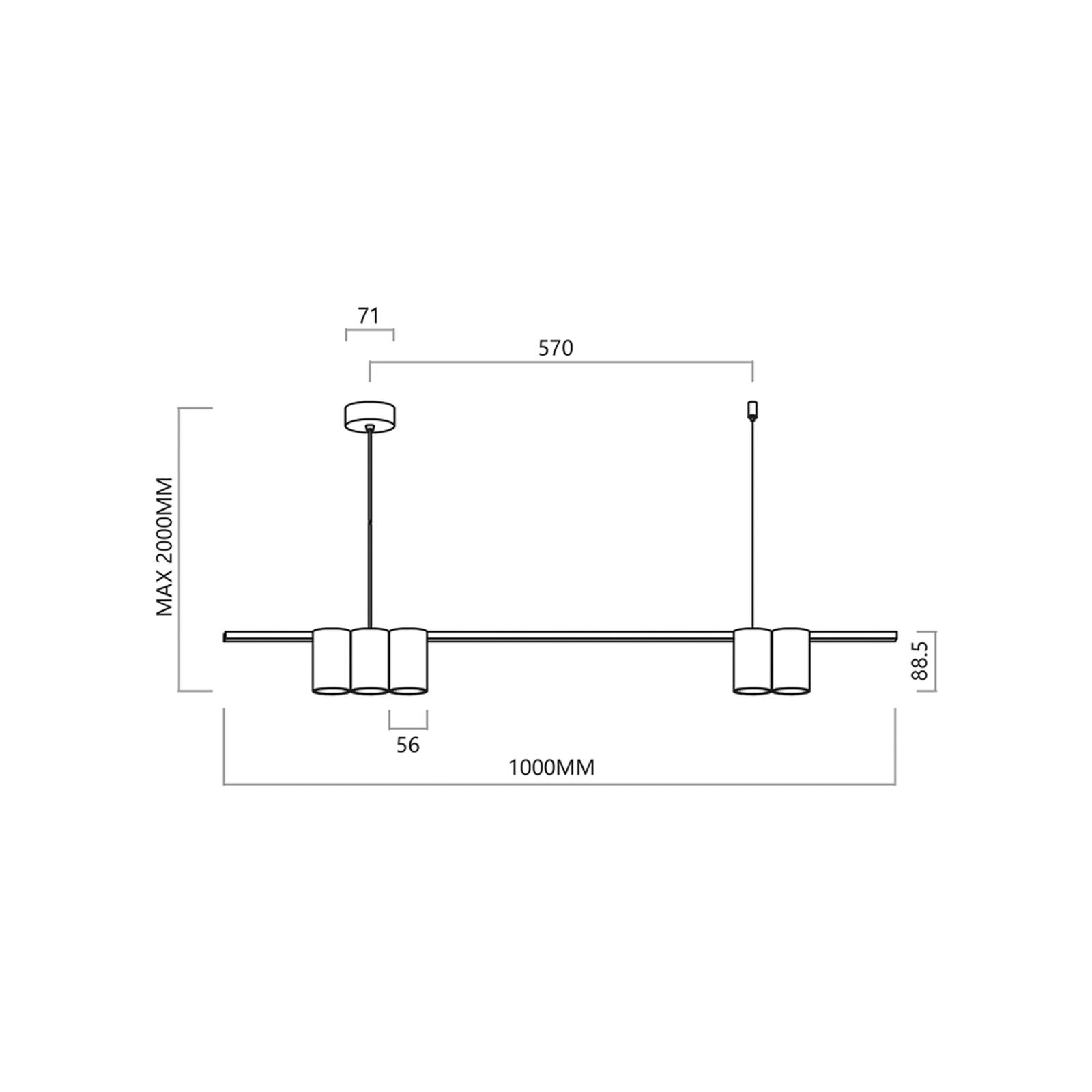 Lampa wisząca Genesis, aluminium, czarna, 5 x GU10, długość 100 cm