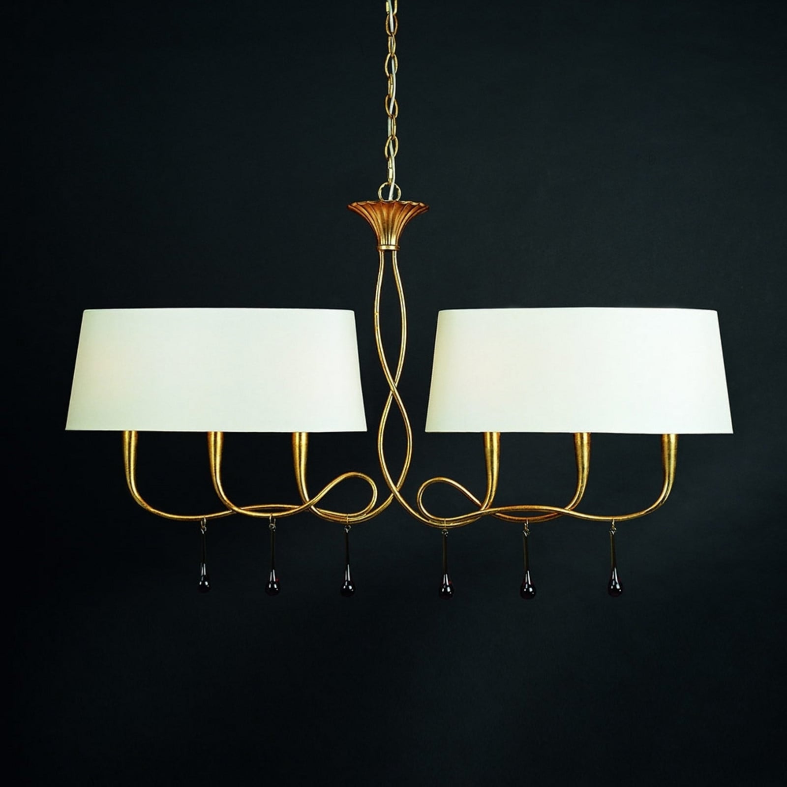 Candeeiro suspenso Paola 6fl em dourado e creme