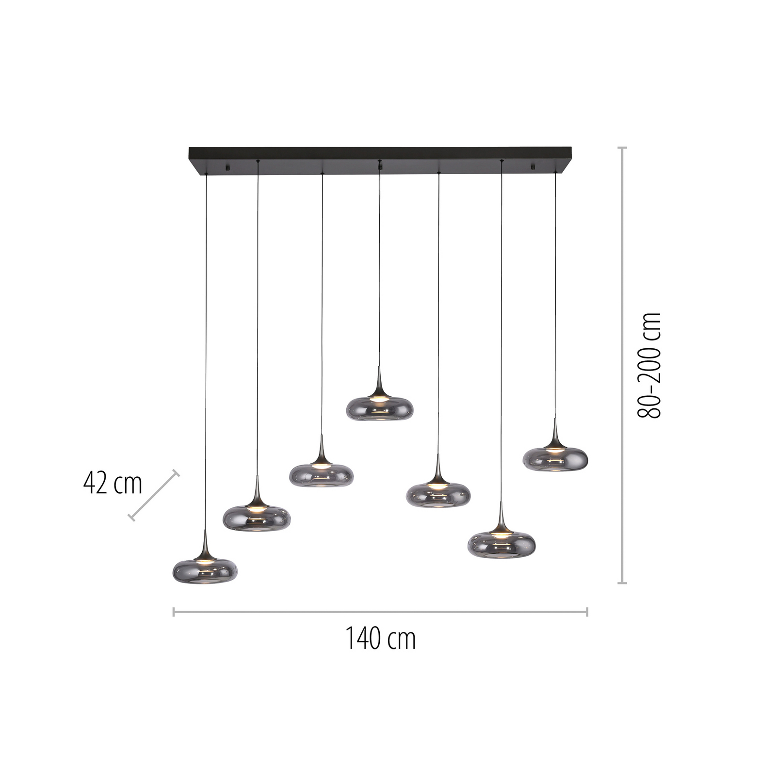 Schöner Wohnen LED-visoka svetilka Posh 7-žarčkov, dimno steklo, 3.000 K Schöner Wohnen LED-visoka svetilka Posh 7-žarčkov, dimno steklo, 3.000 K