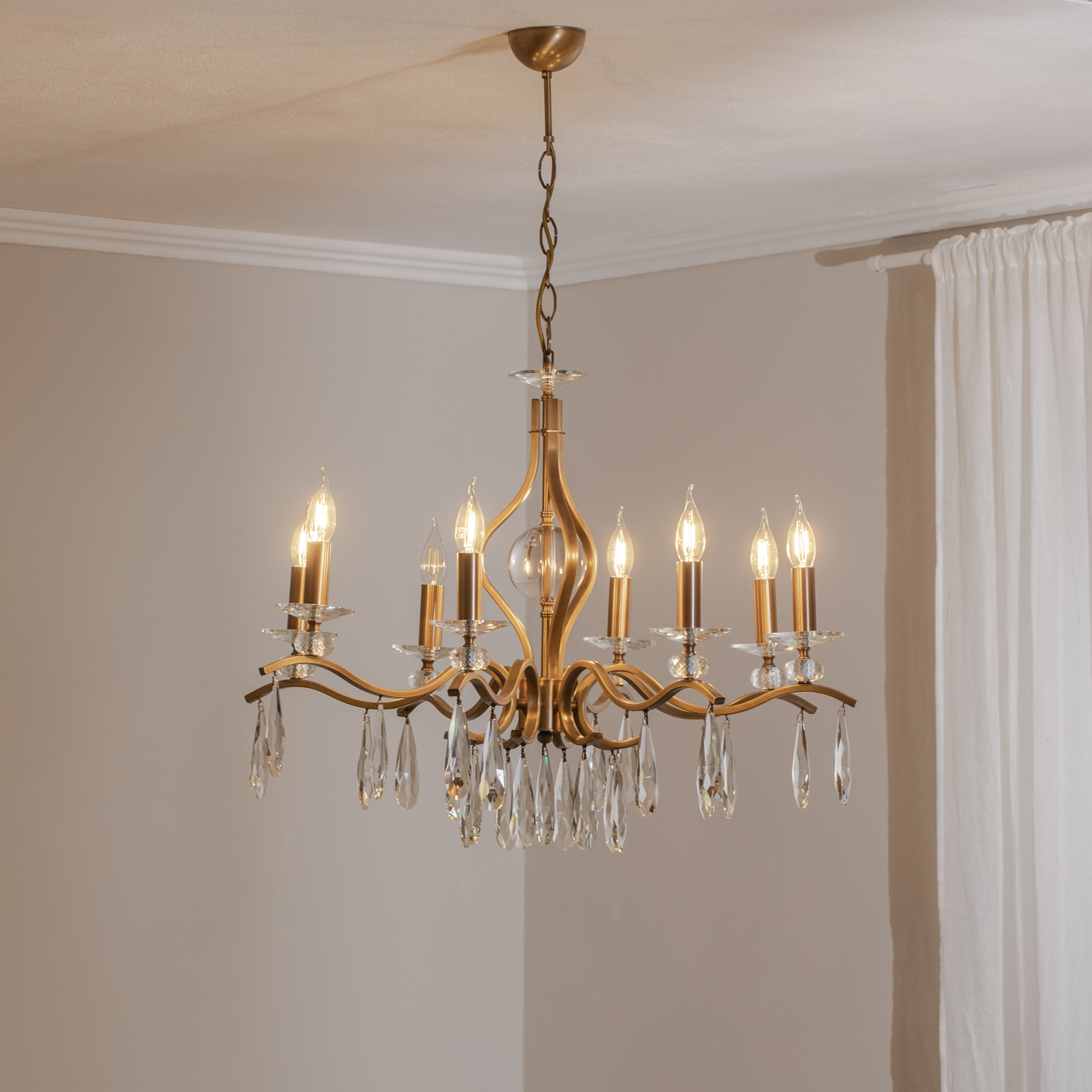 Lysekrone Elizabeth Ø80cm metal/krystal 8flg. antik guld